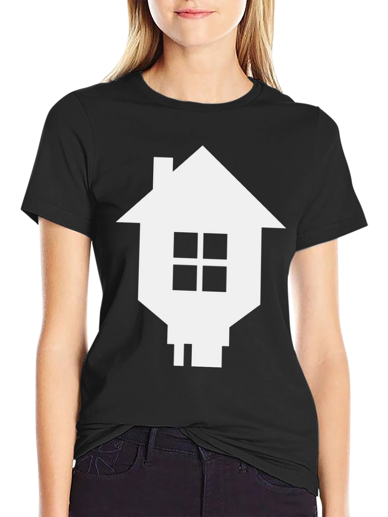 Camiseta Negra con Diseño de Casa Pixelada
