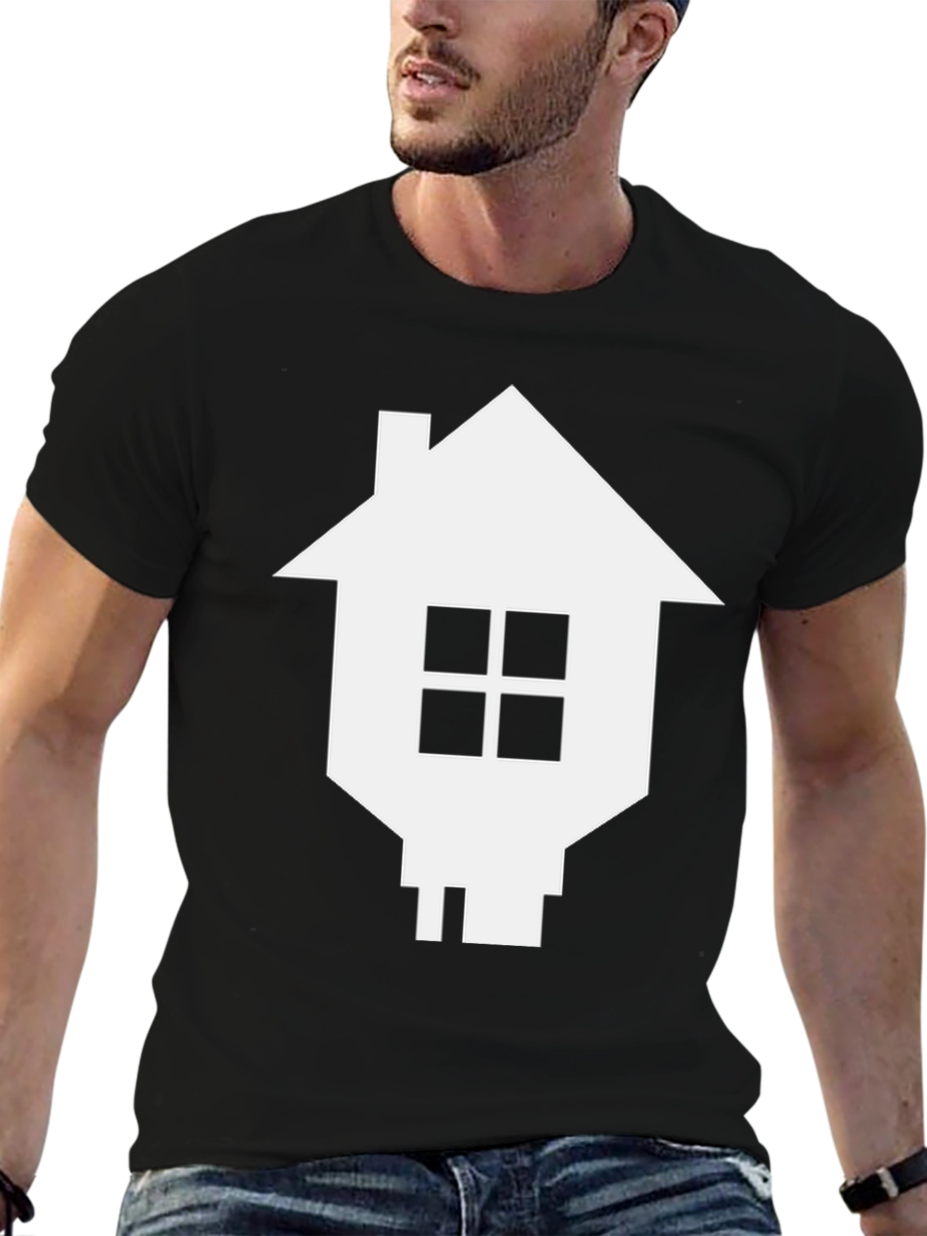 Camiseta Negra con Diseño de Casa Pixelada