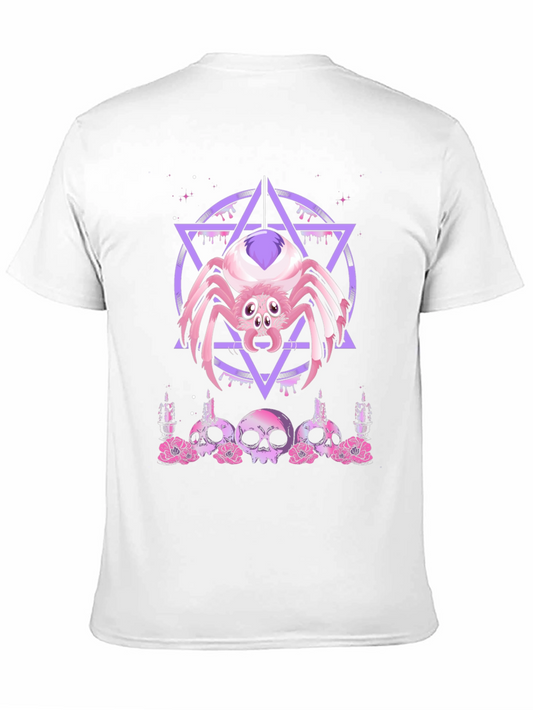 Camiseta Negra con Araña Gótica y Calaveras Rosadas