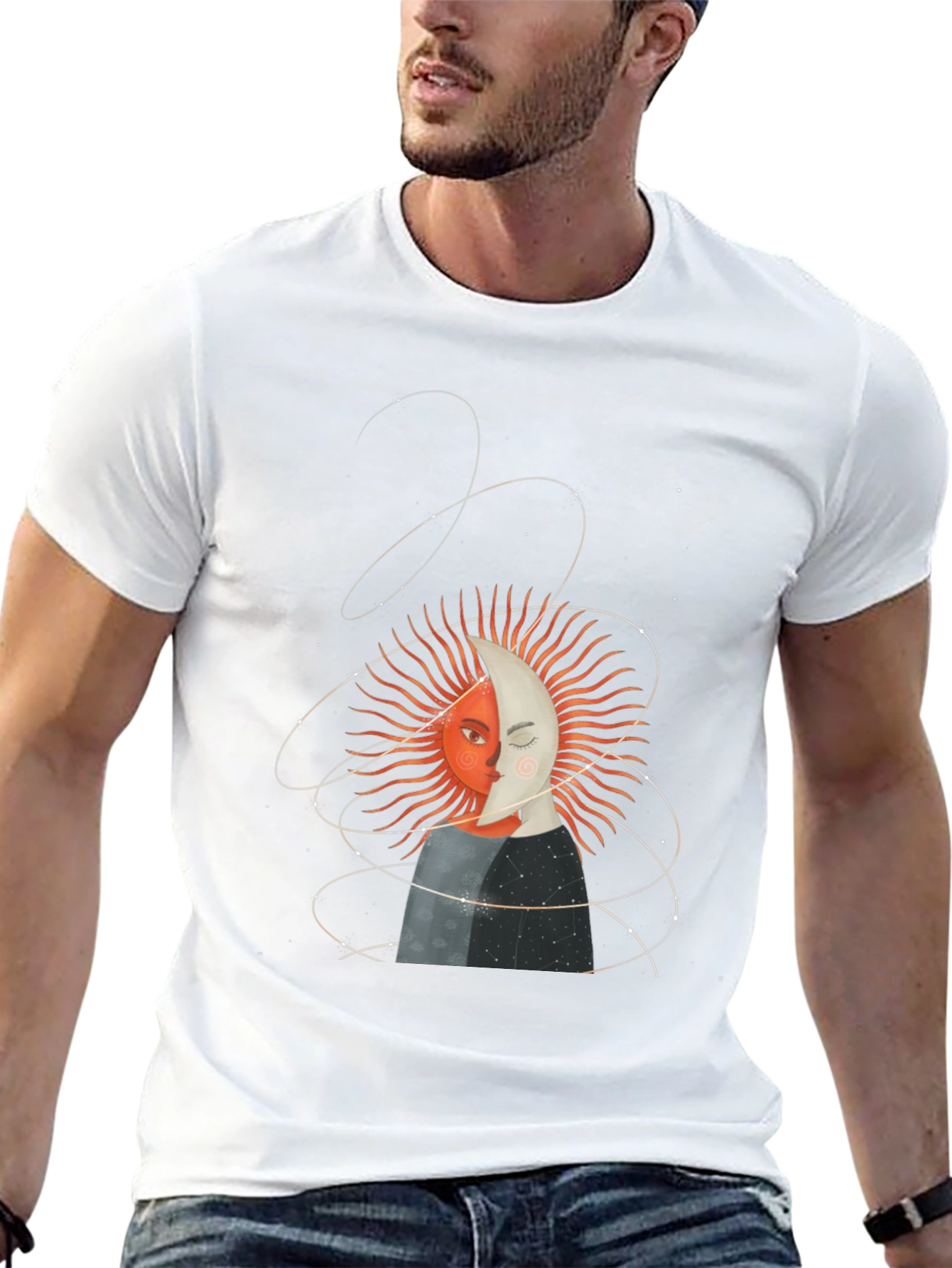 Camiseta Unisex Sol y Luna Diseño Celestial