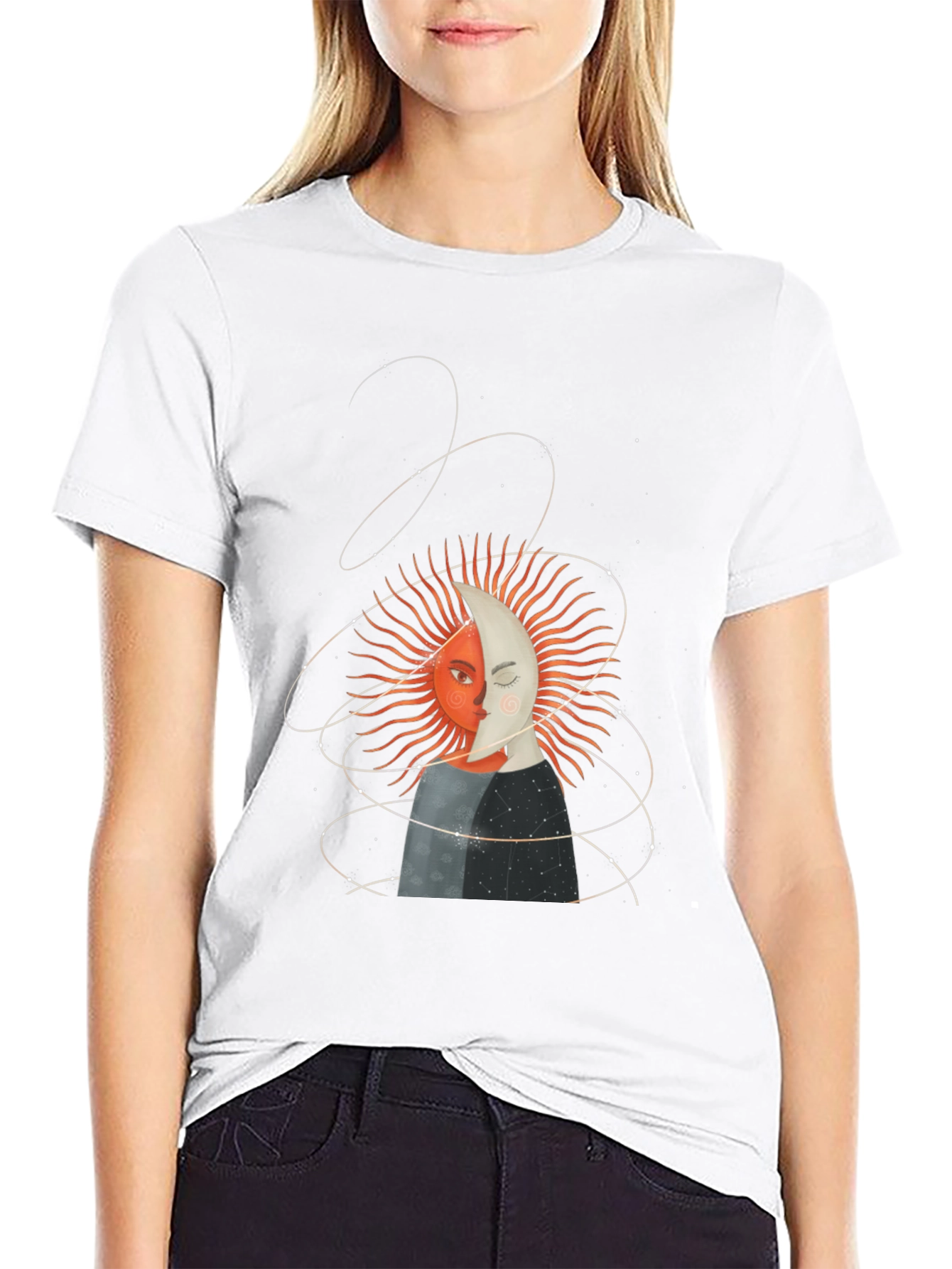 Camiseta Unisex Sol y Luna Diseño Celestial