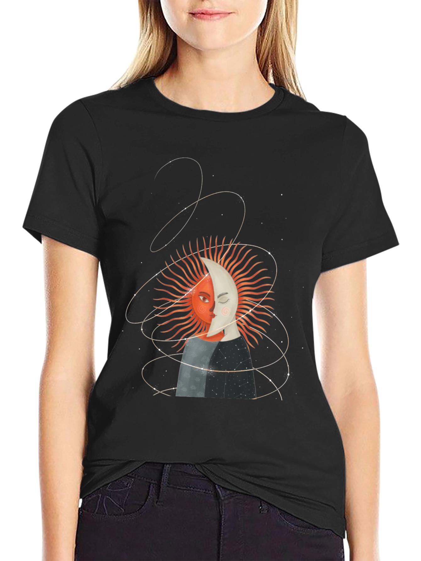 Camiseta Unisex Sol y Luna Diseño Celestial