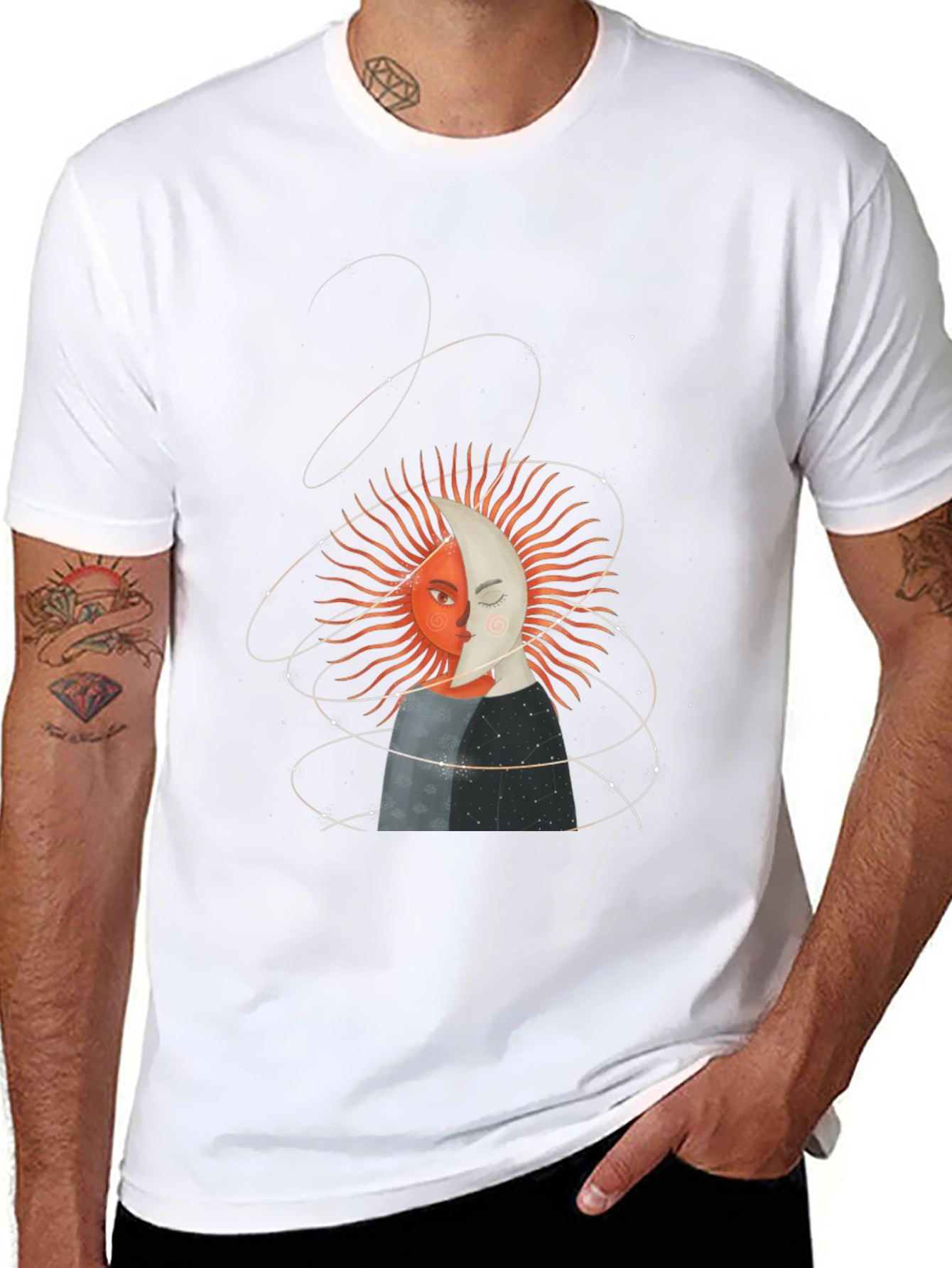 Camiseta Unisex Sol y Luna Diseño Celestial