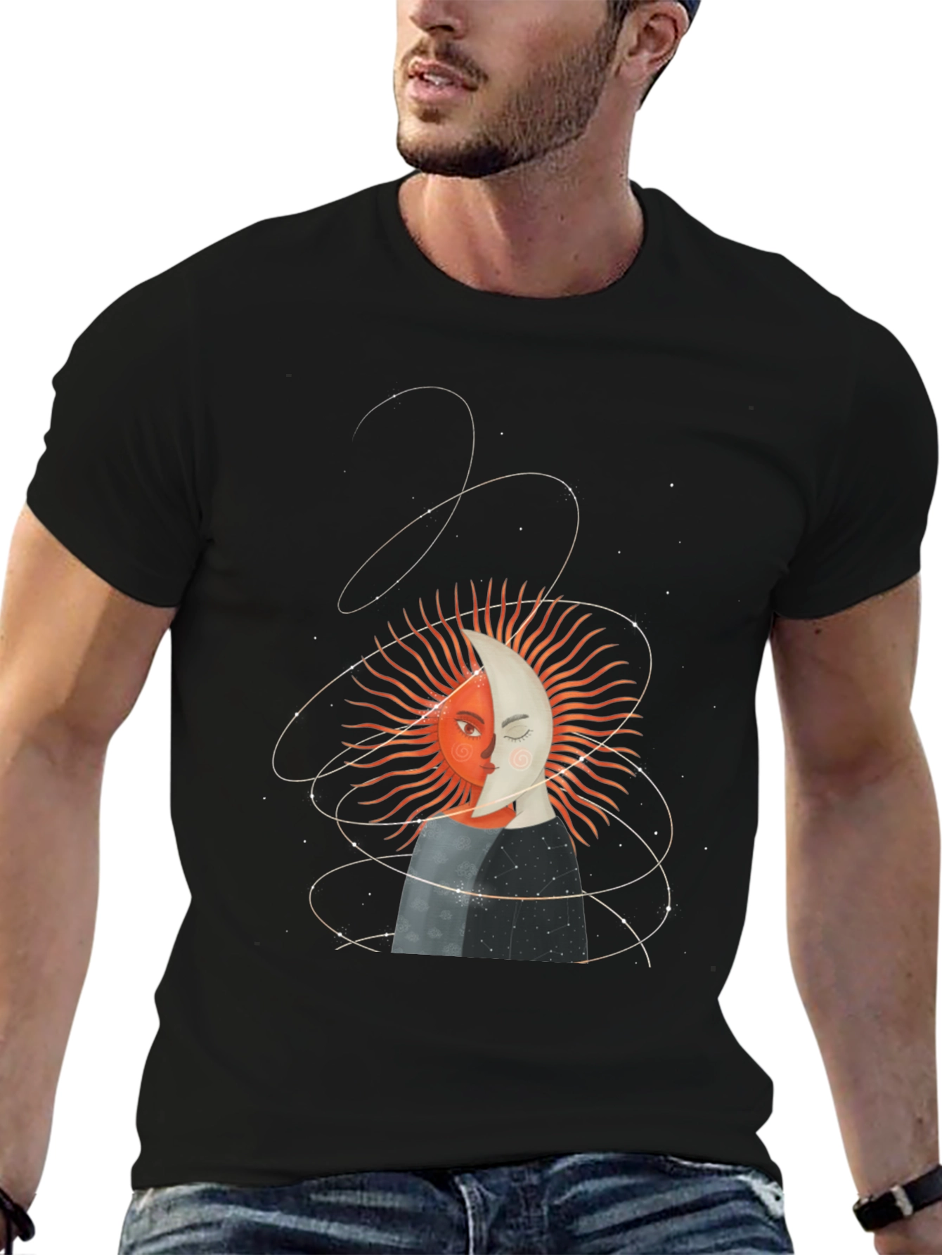 Camiseta Unisex Sol y Luna Diseño Celestial