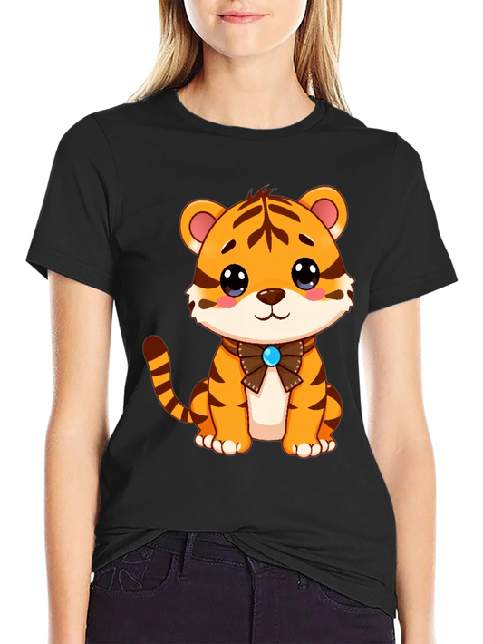 Camiseta Negra con Diseño de Tigre Adorable