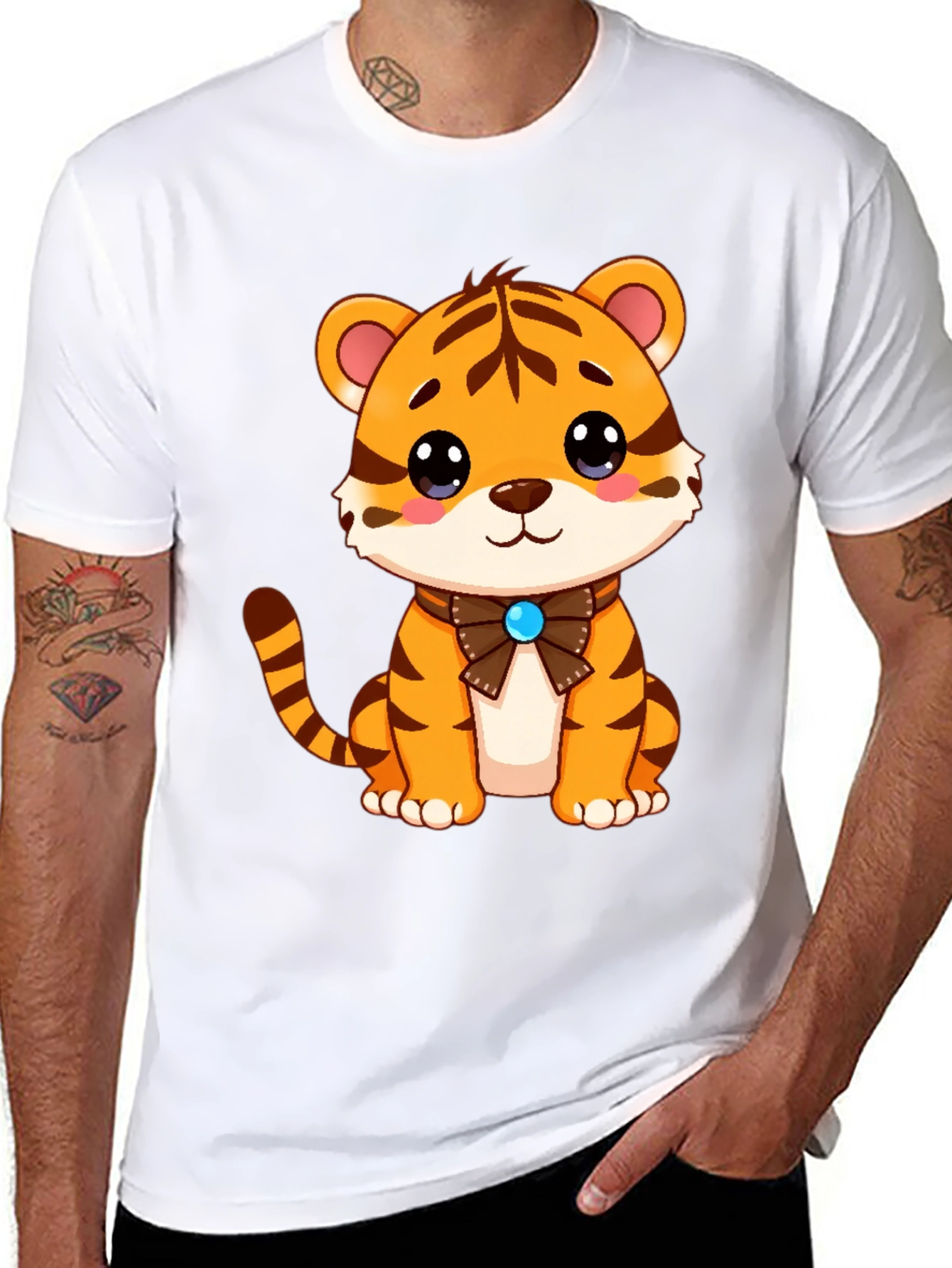 Camiseta Negra con Diseño de Tigre Adorable