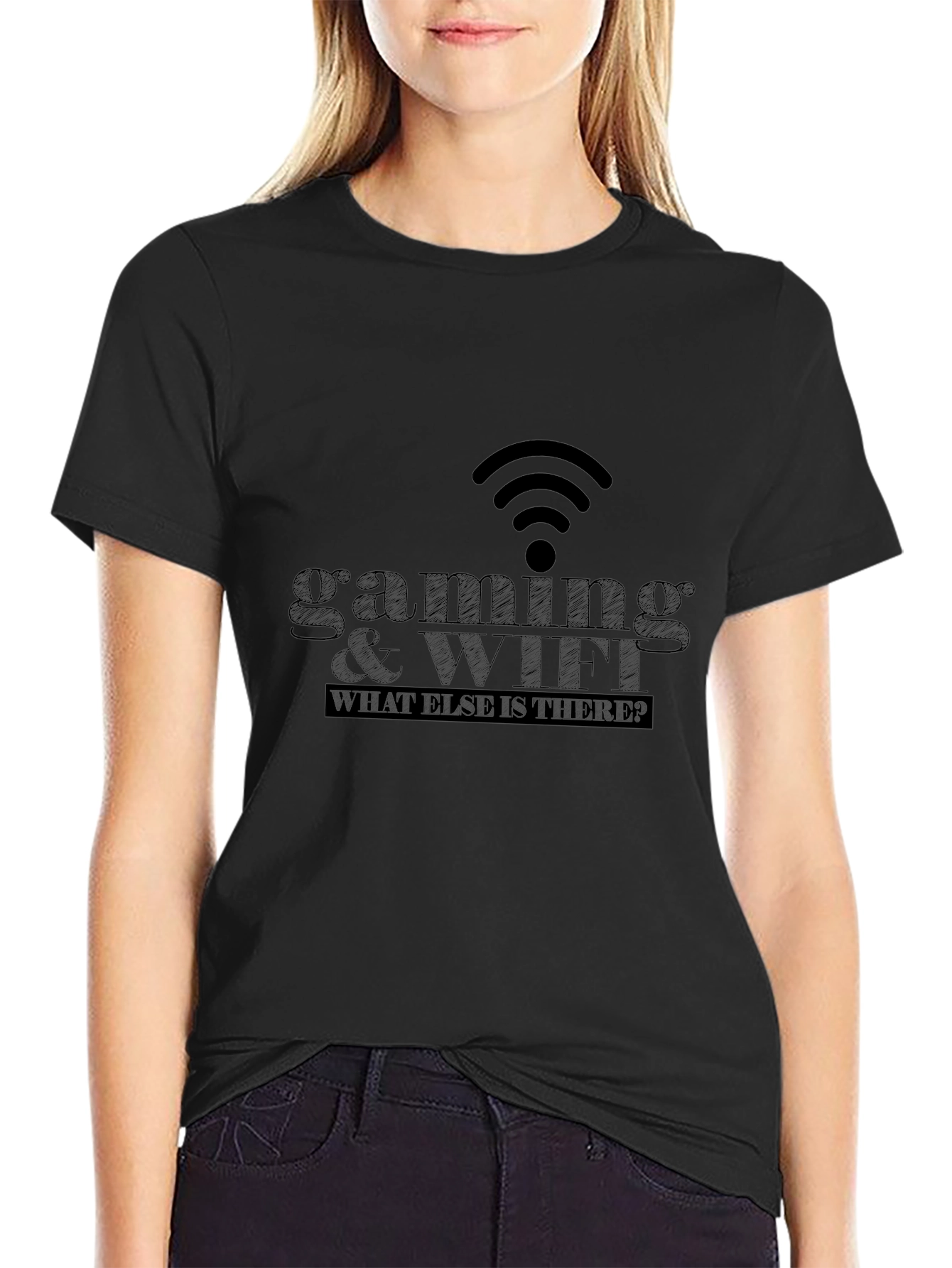 Camiseta Negra Gaming & WiFi para Gamers