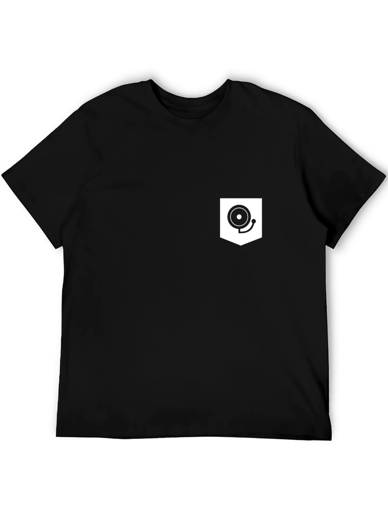 Camiseta Negra con Bolsillo y Diseño de Campana