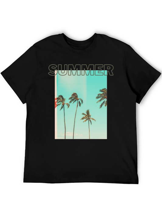 Camiseta Negra de Verano con Palmeras
