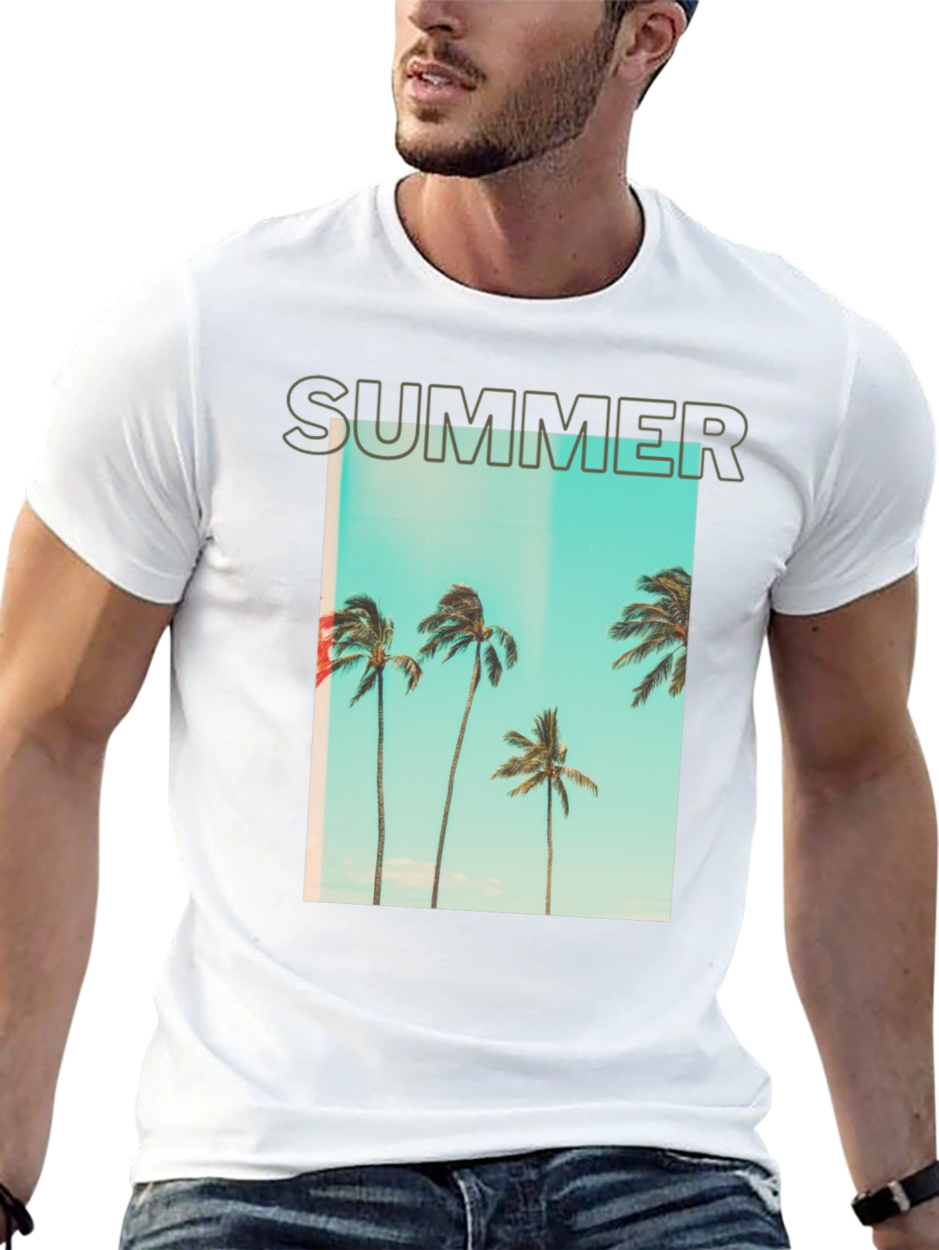 Camiseta Negra de Verano con Palmeras