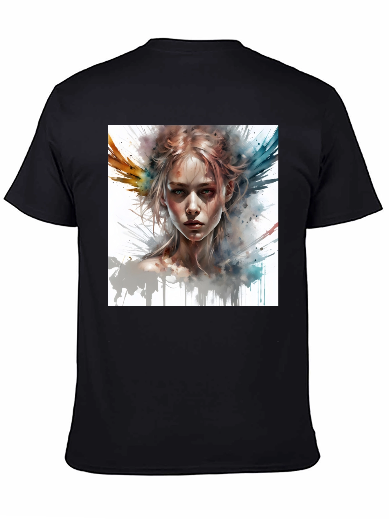 Camiseta Negra con Diseño Artístico de Mujer