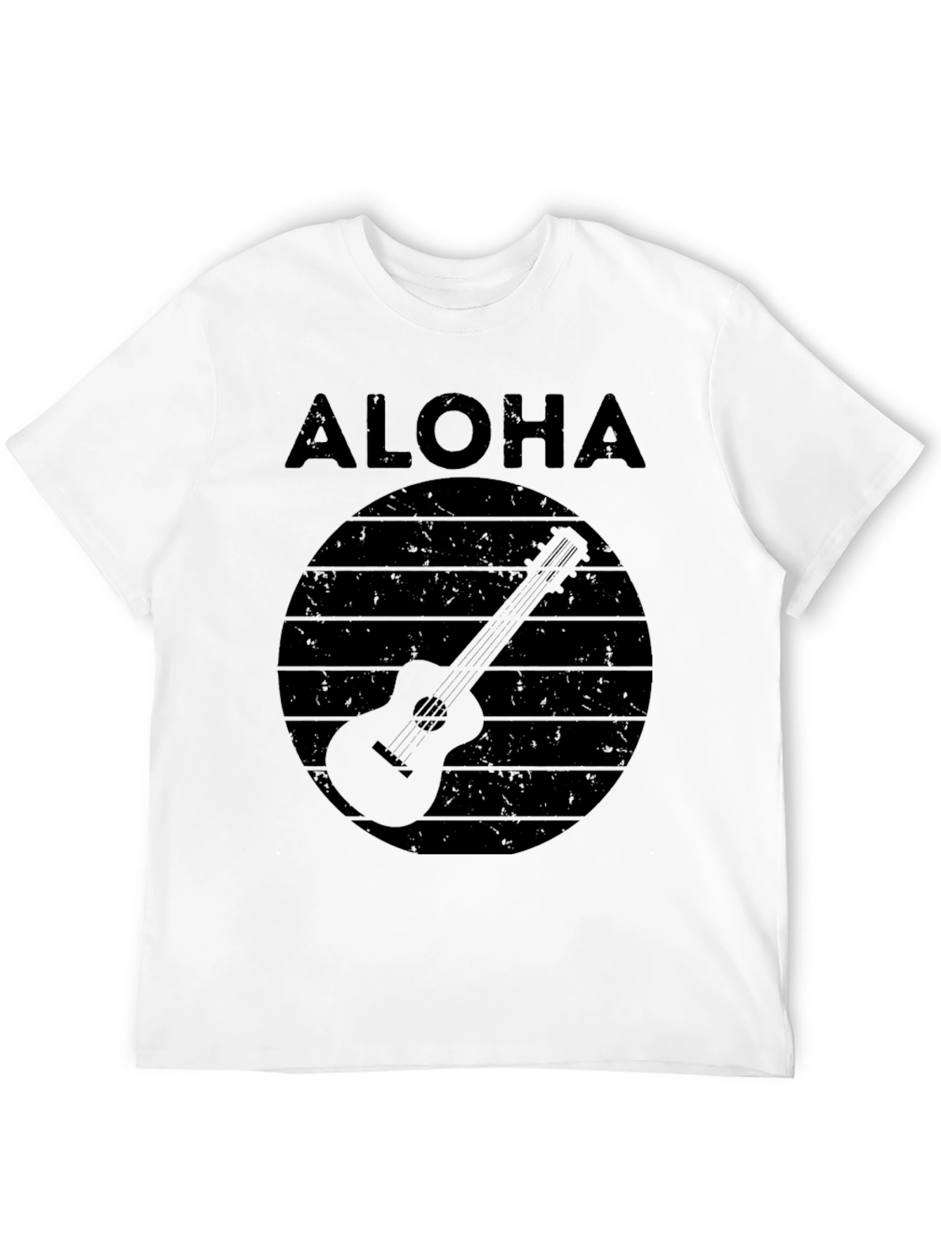 Camiseta Negra Aloha con Diseño de Guitarra