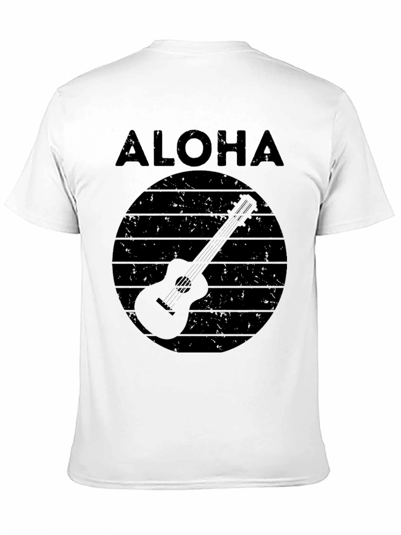 Camiseta Negra Aloha con Diseño de Guitarra