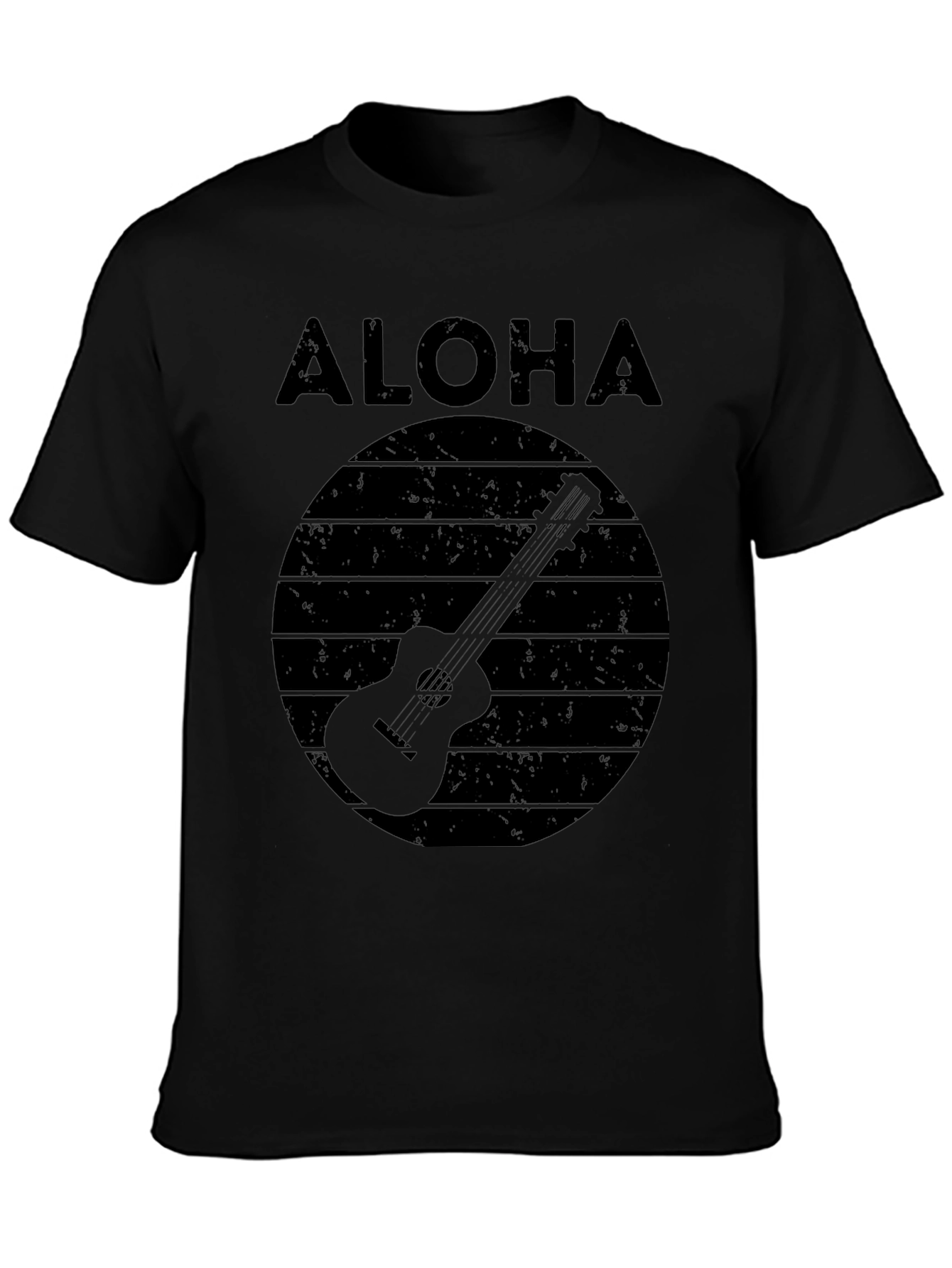 Camiseta Negra Aloha con Diseño de Guitarra