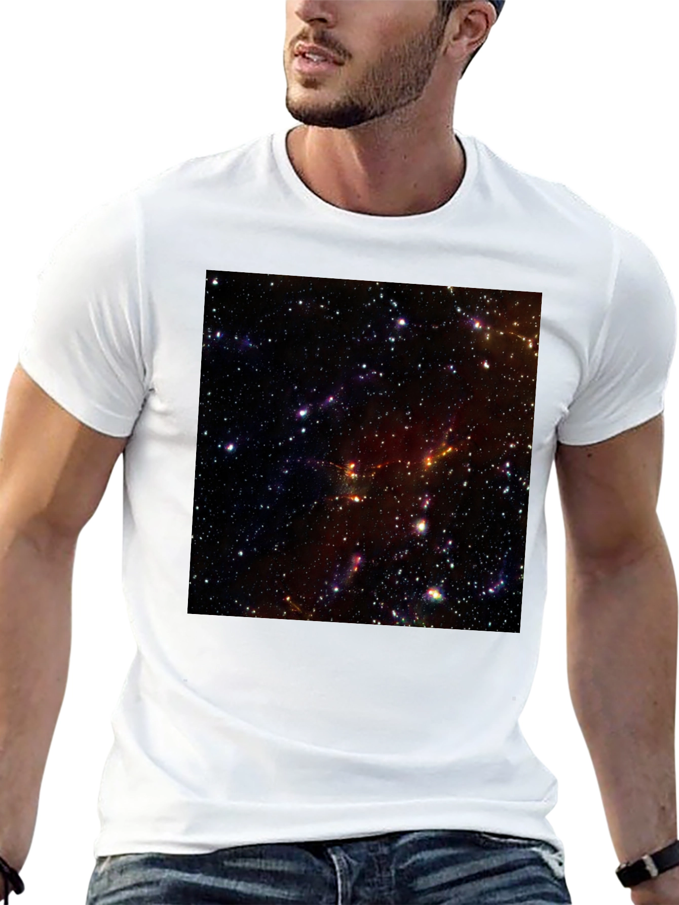 Camiseta Negra Estampado Espacio Cósmico