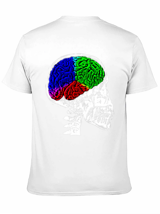 Camiseta Negra Estampada Cráneo y Cerebro Colorido