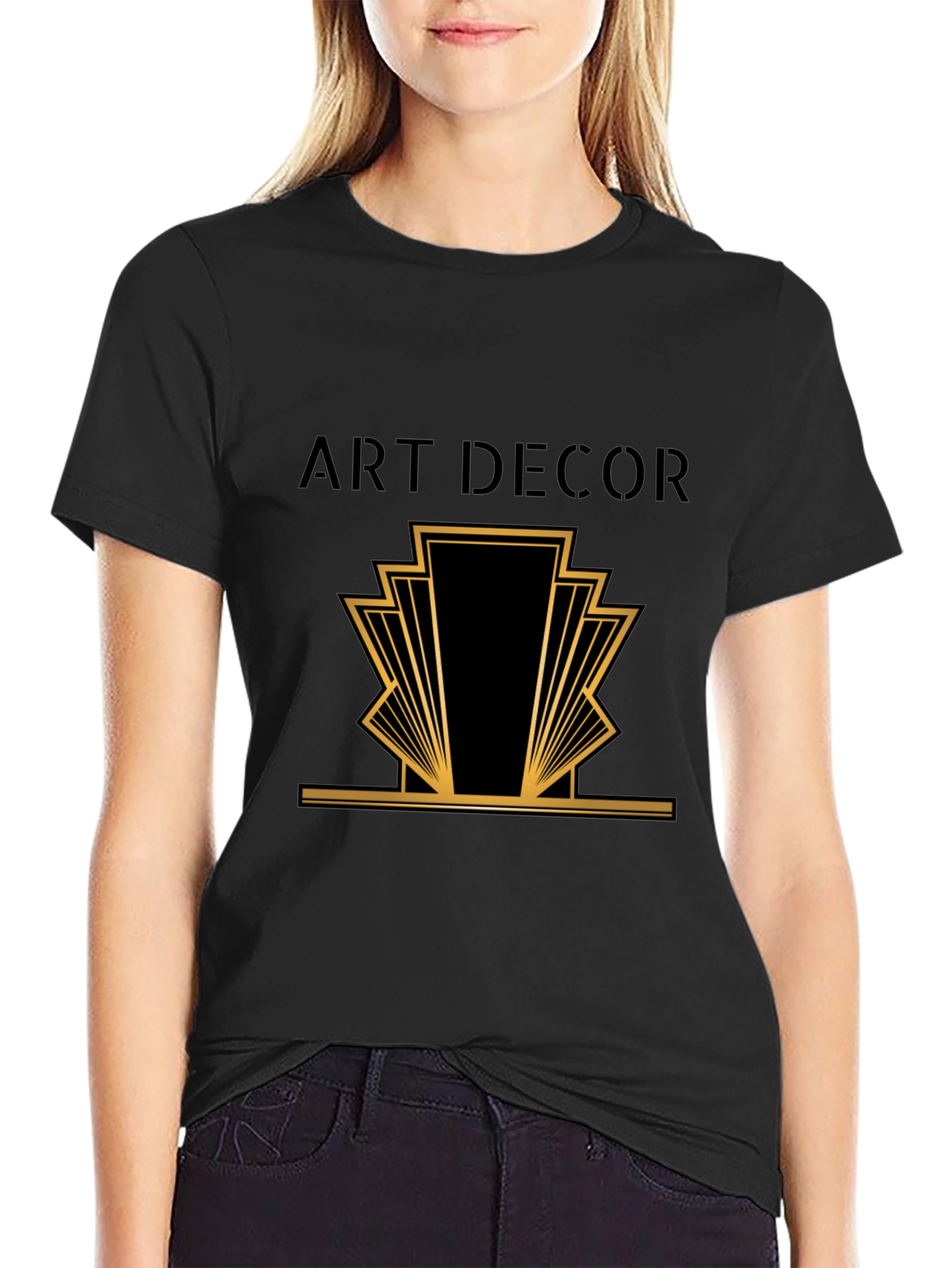 Camiseta Negra Hombre Diseño Art Deco