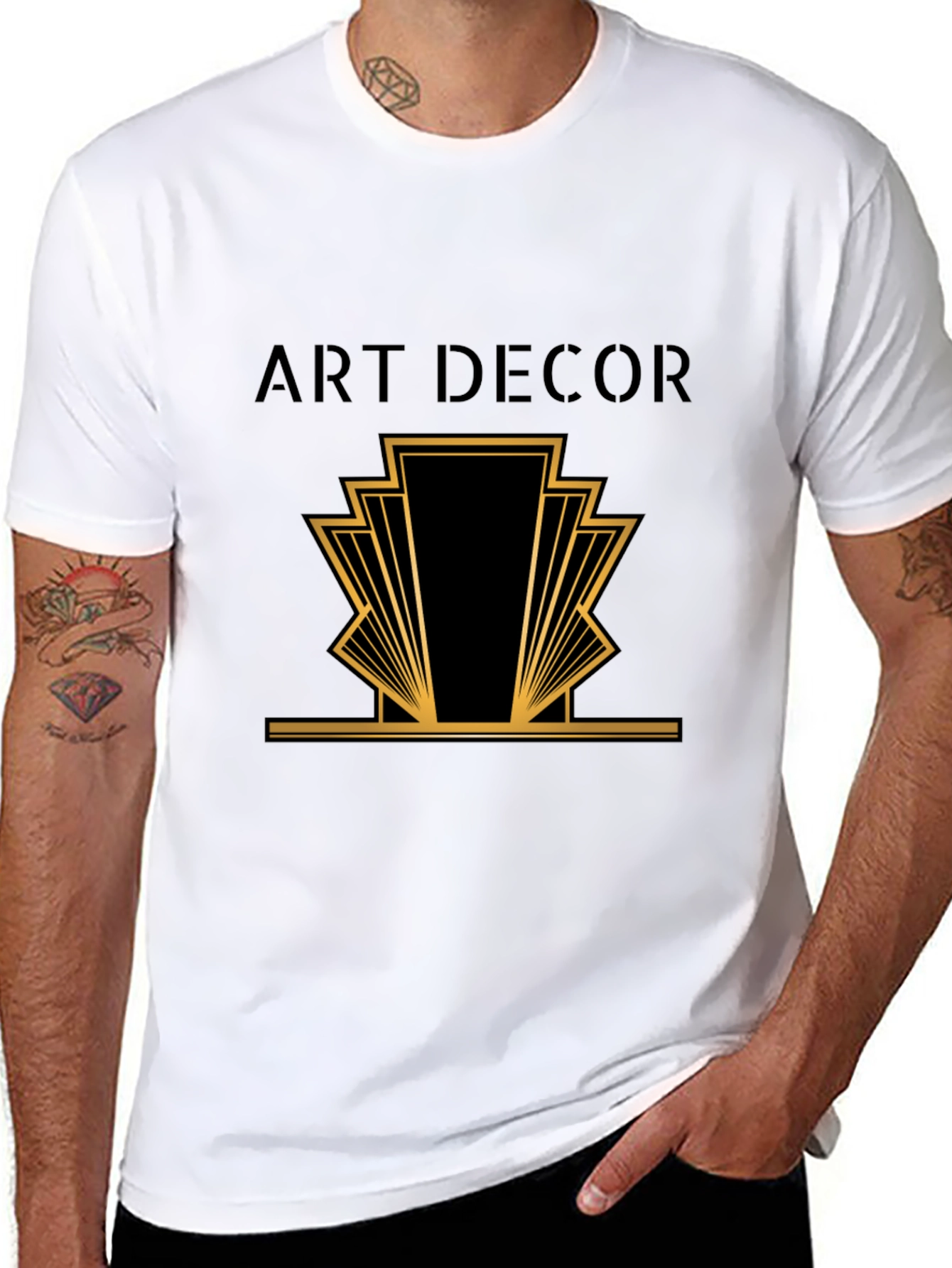 Camiseta Negra Hombre Diseño Art Deco