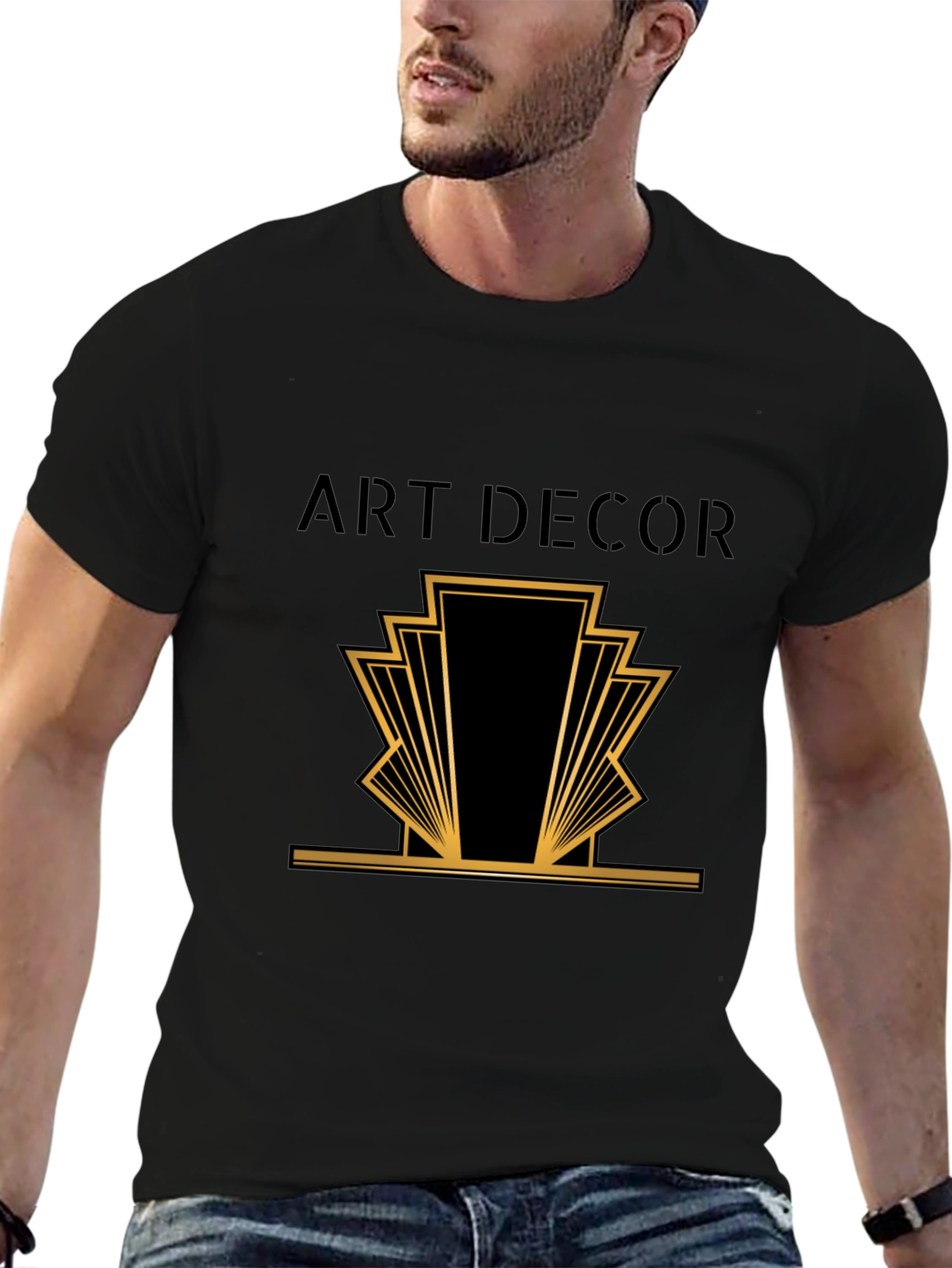 Camiseta Negra Hombre Diseño Art Deco