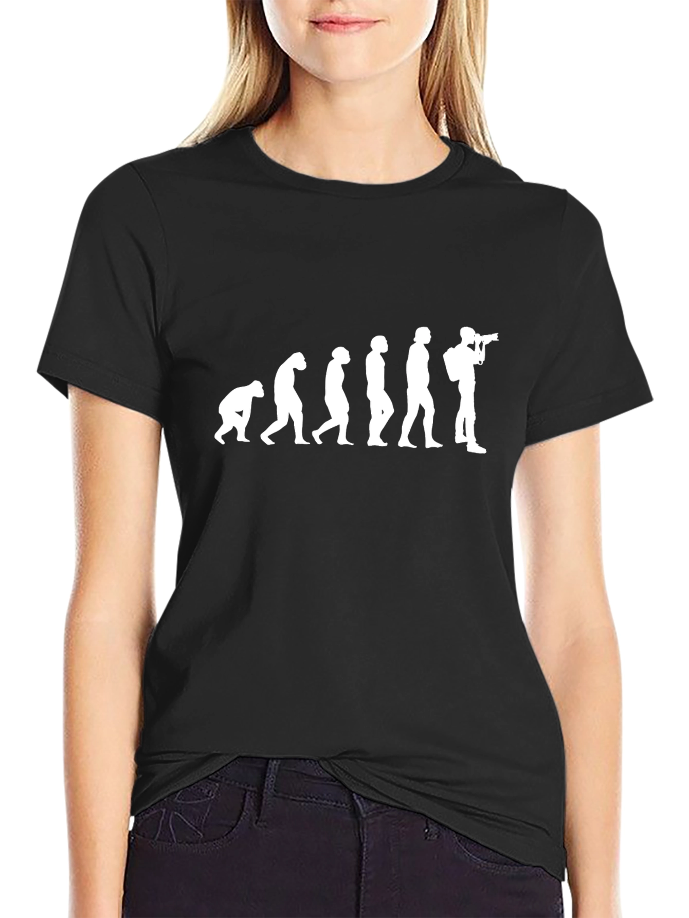 Camiseta Negra Evolución Fotógrafo Hombre Algodón
