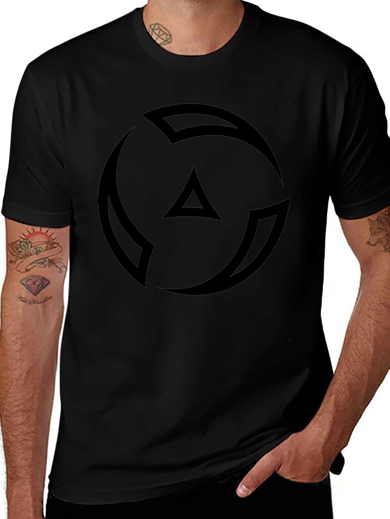Camiseta Negra Hombre - Diseño Abstracto Circular