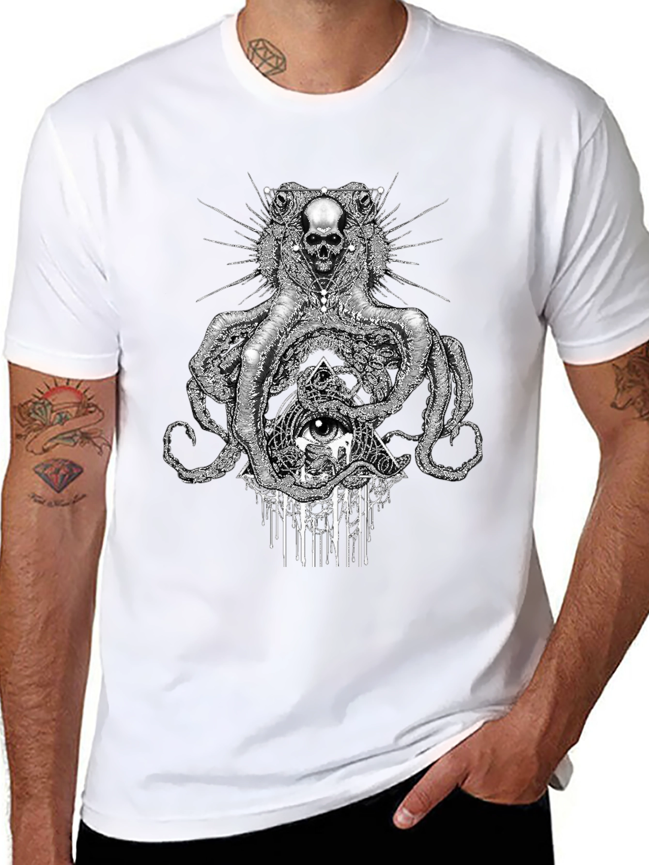 Camiseta Negra: Cráneo Pulpo y Ojo Místico