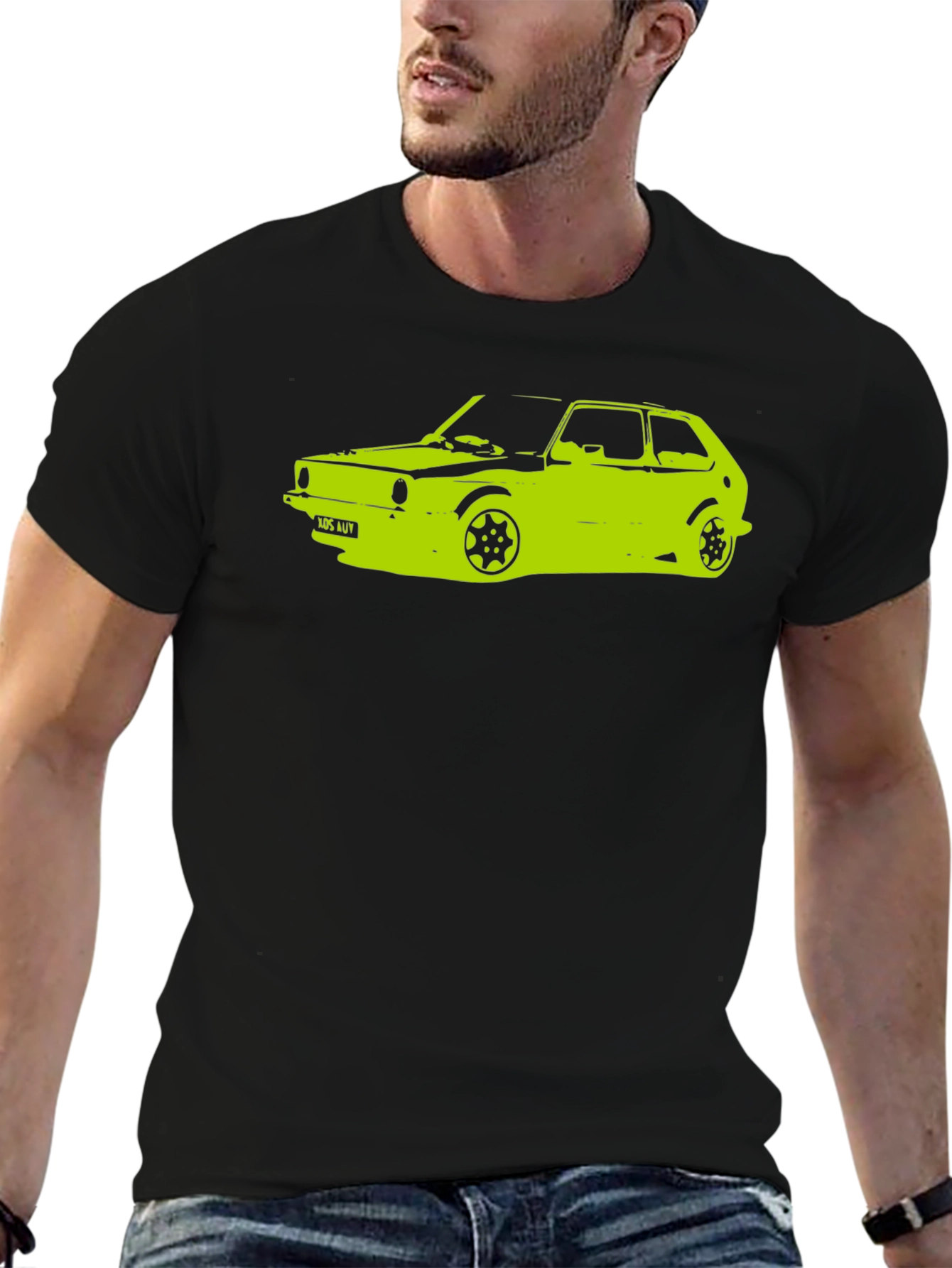 Camiseta Negra con Diseño de Coche Clásico
