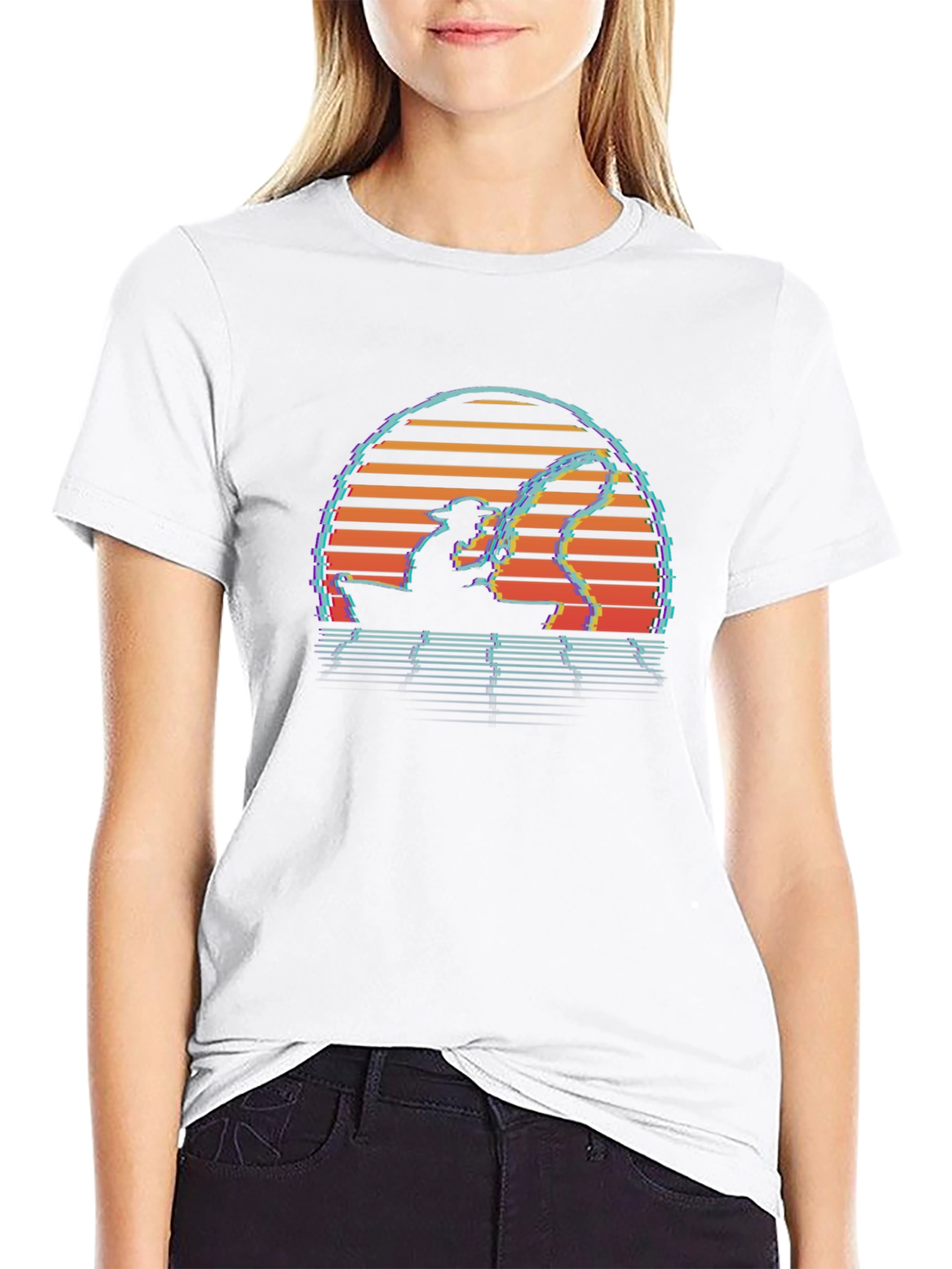 Camiseta Negra Retro Atardecer Pesca