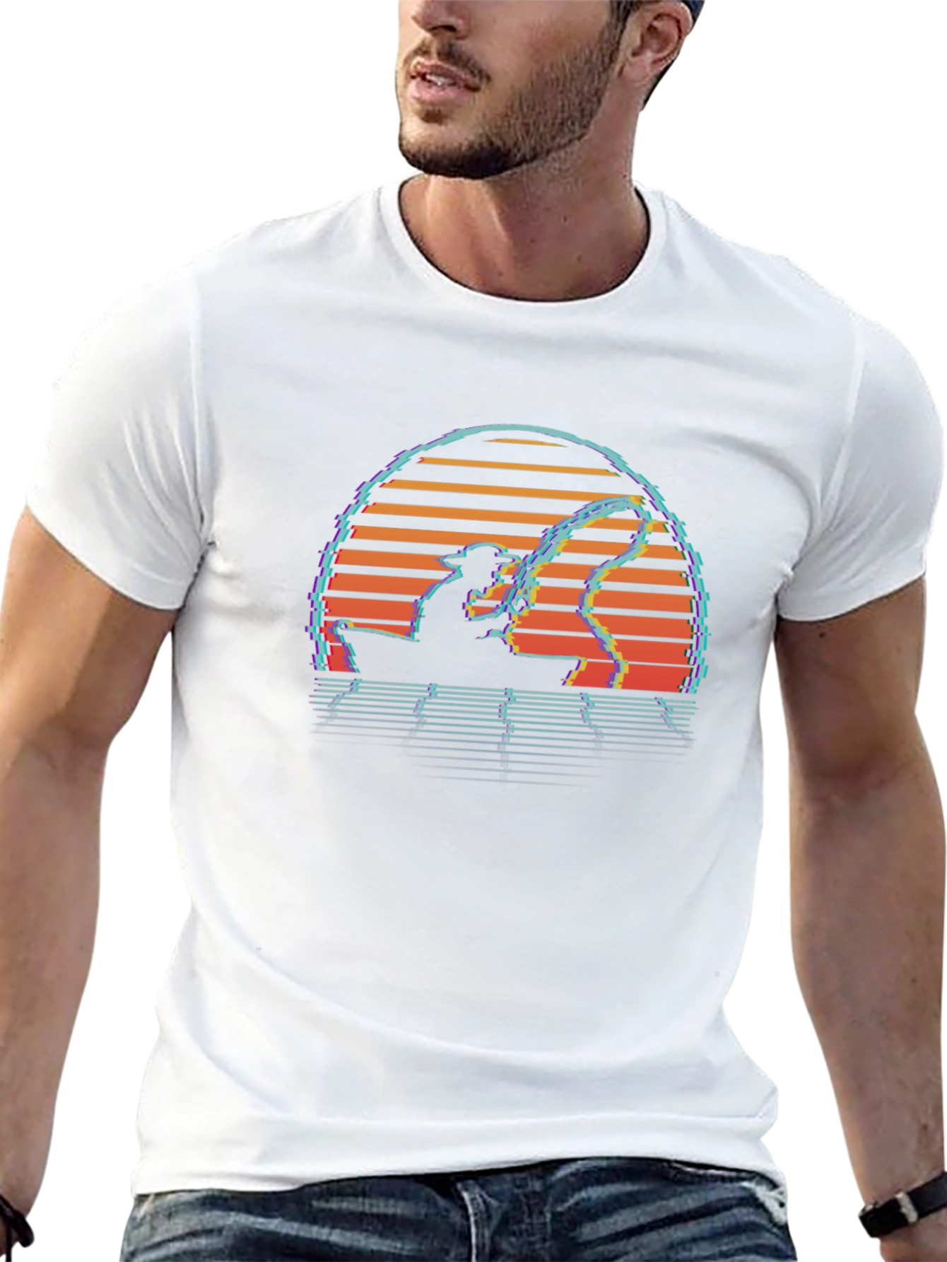 Camiseta Negra Retro Atardecer Pesca