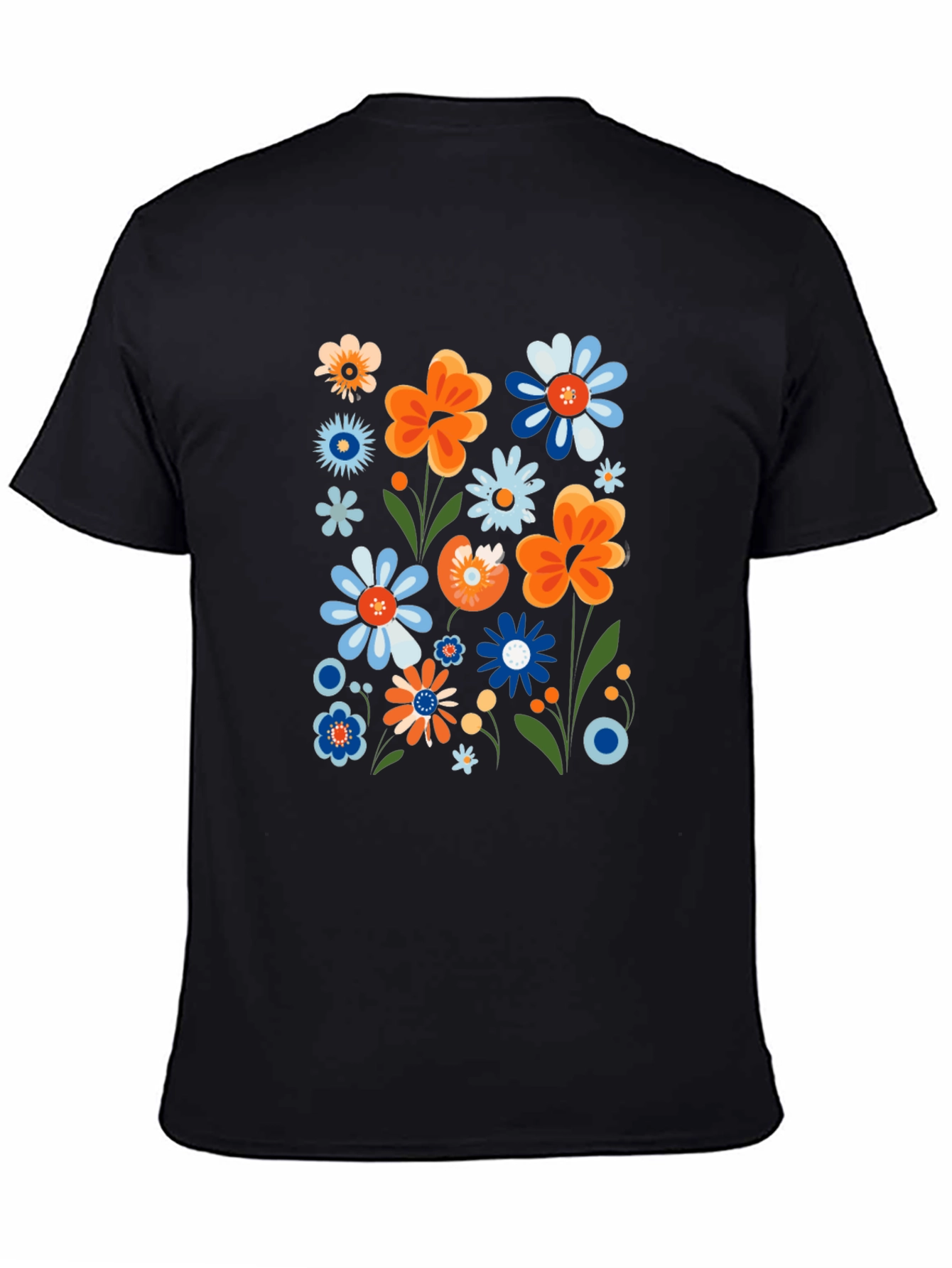 Camiseta Negra con Estampado Floral Retro
