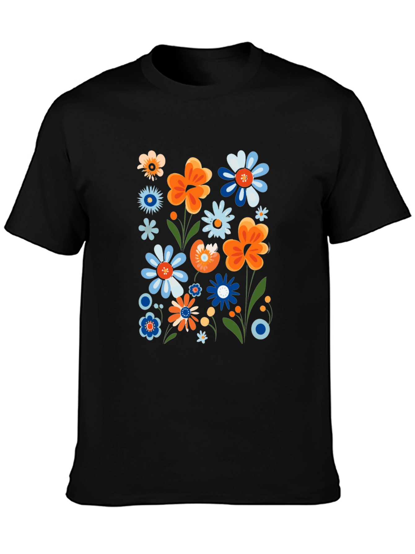 Camiseta Negra con Estampado Floral Retro