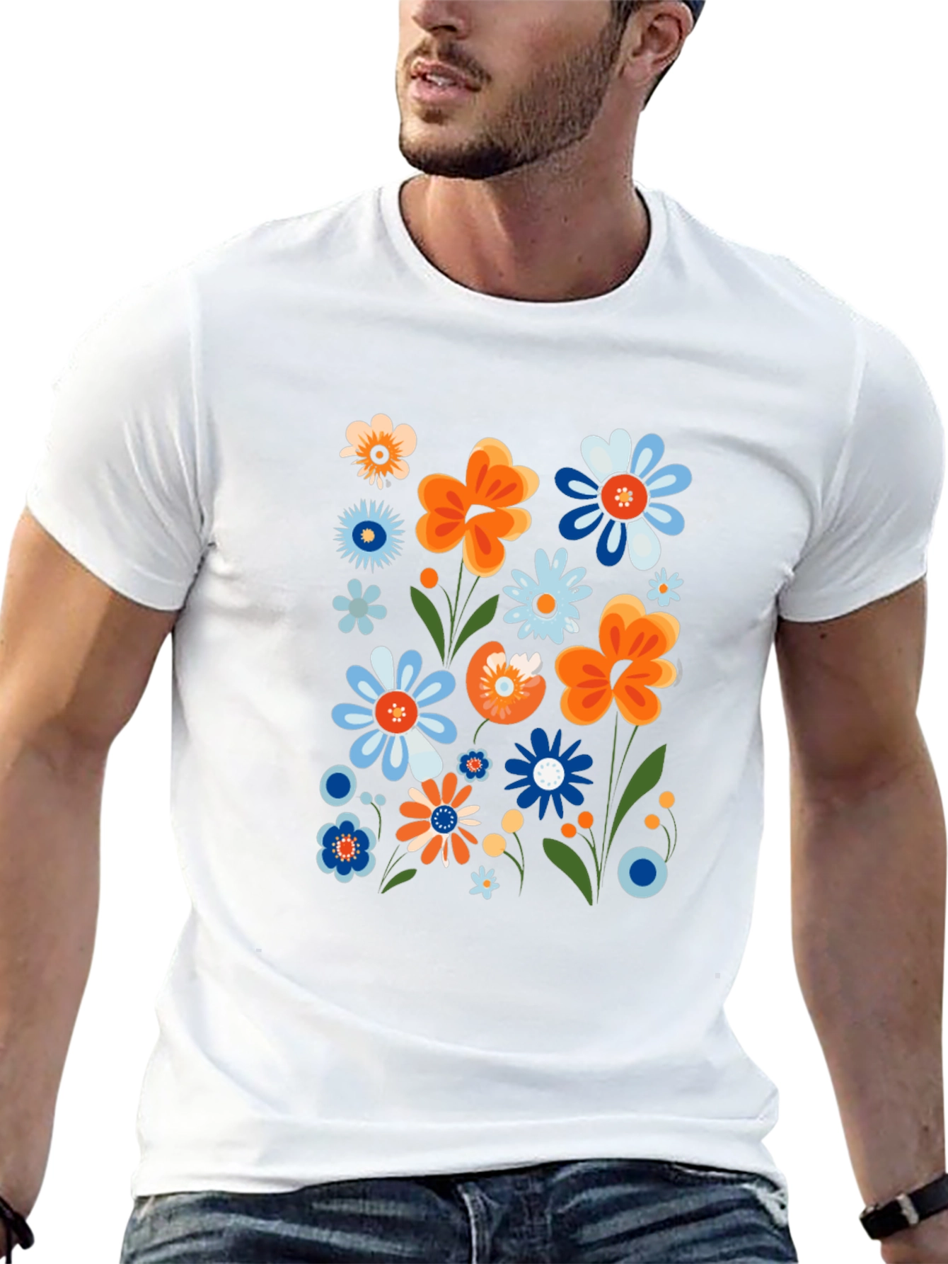 Camiseta Negra con Estampado Floral Retro