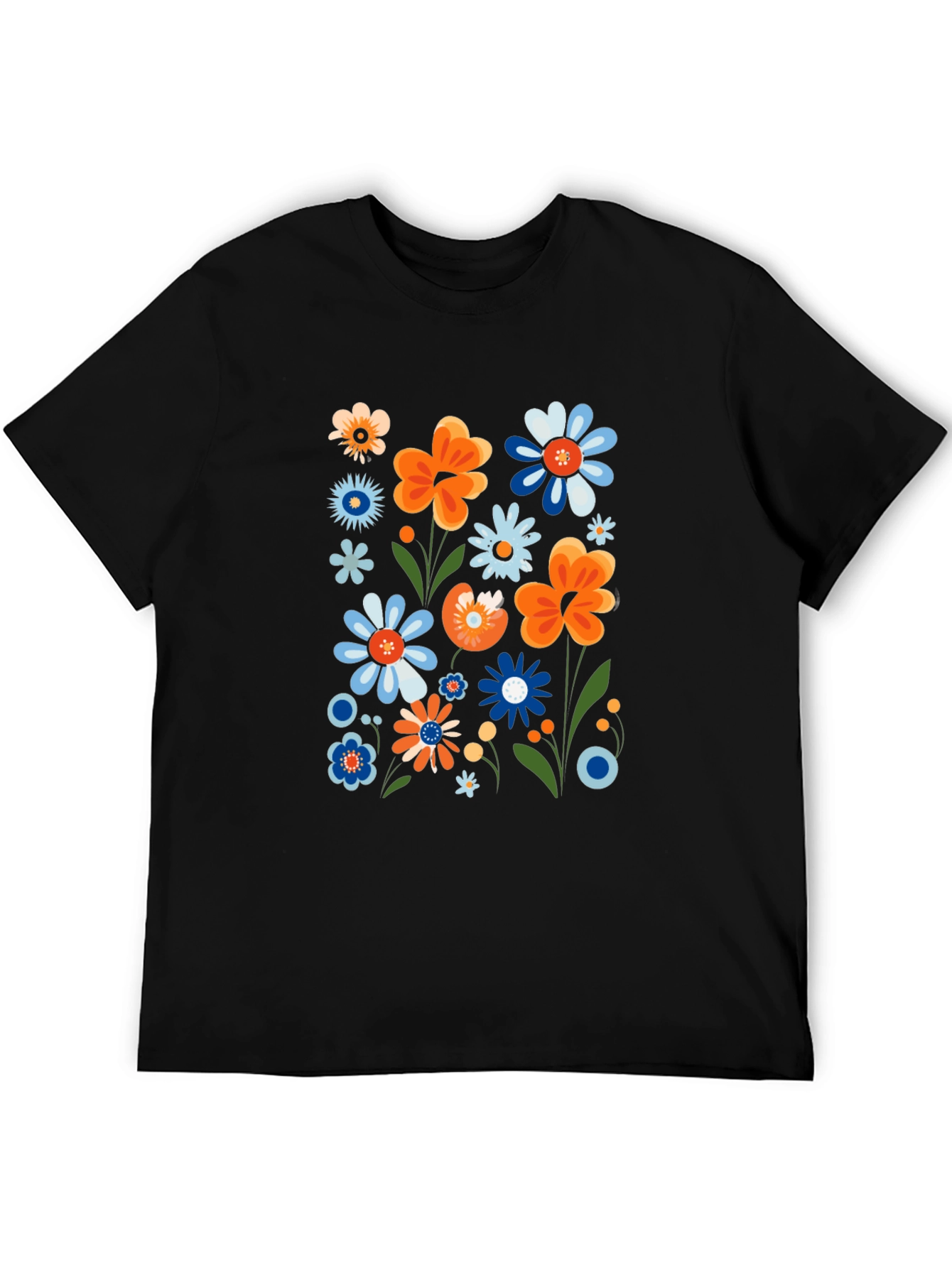 Camiseta Negra con Estampado Floral Retro