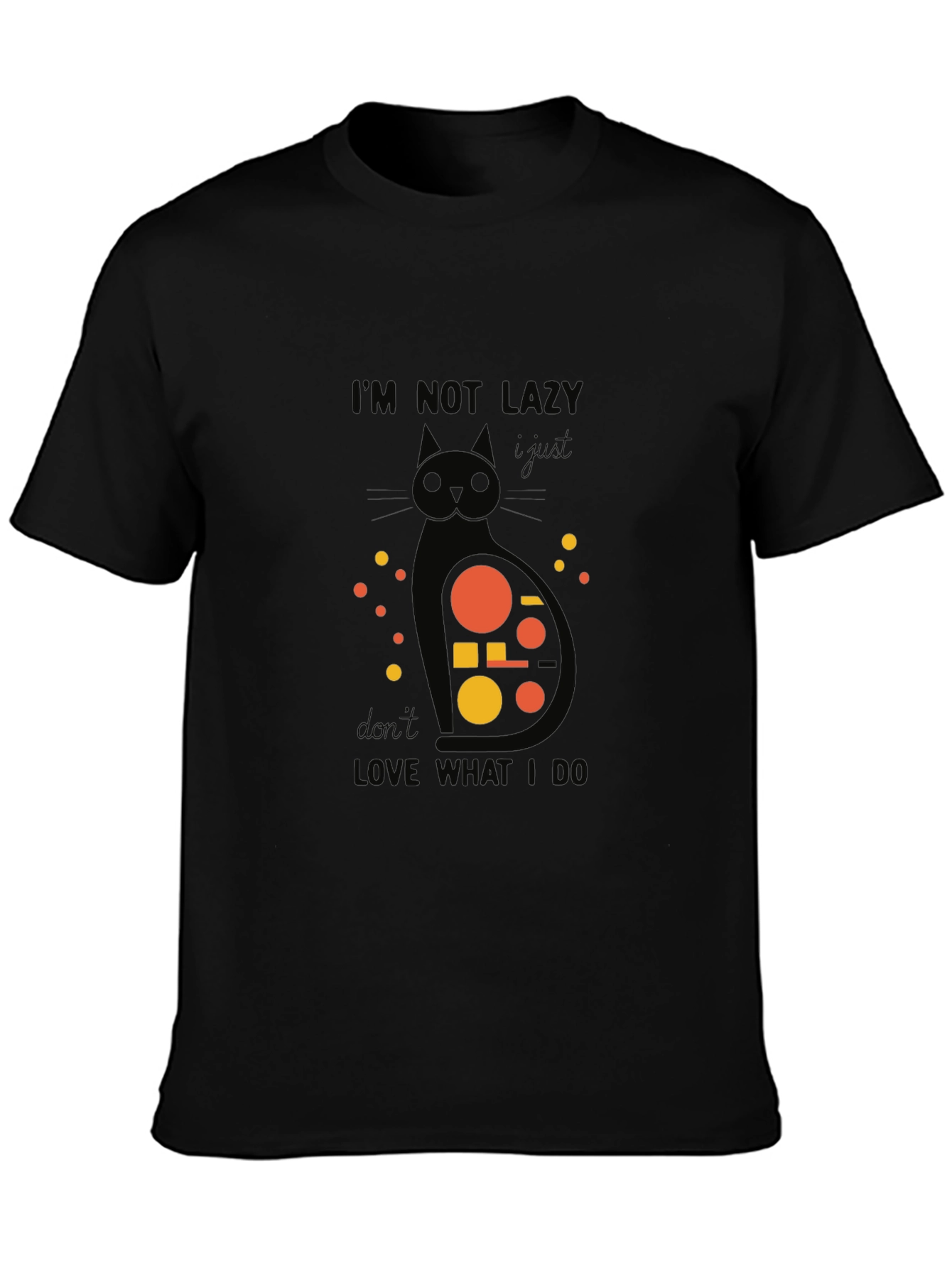 Camiseta Negra con Diseño de Gato Abstracto y Frase