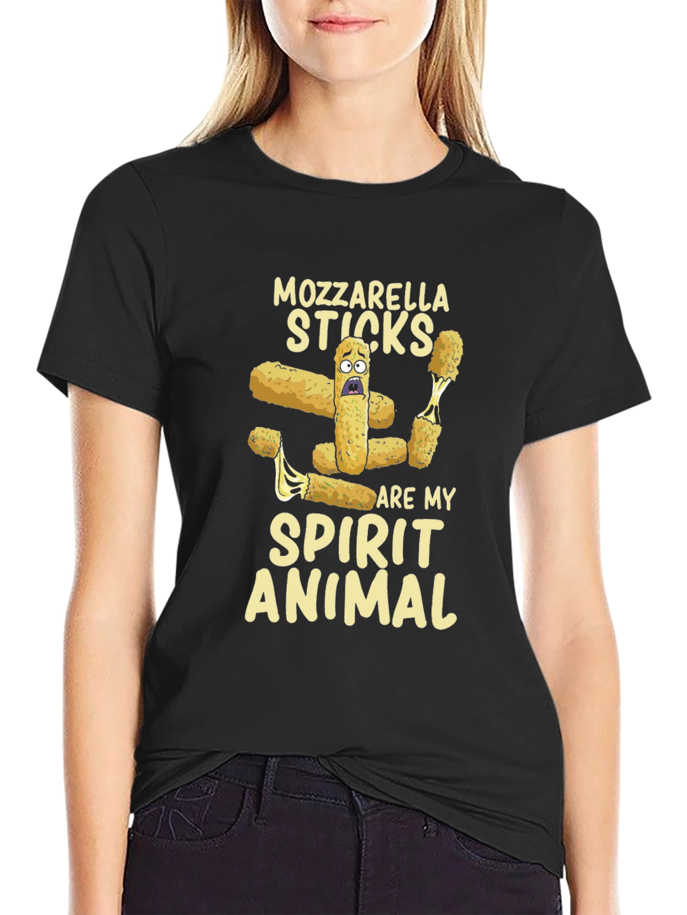Camiseta Negra Mozzarella Sticks Spirit Animal
