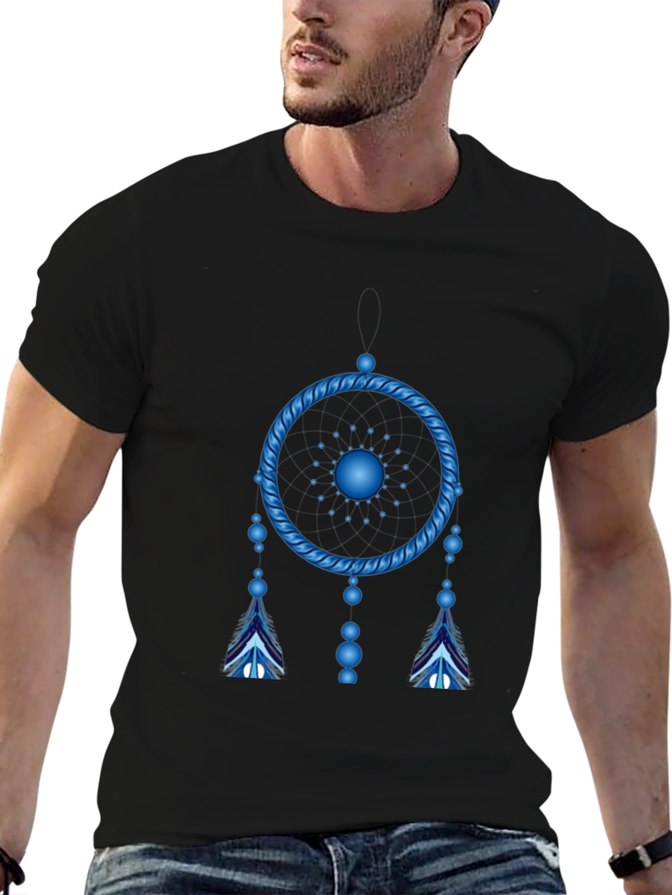 Camiseta Negra Atrapasueños Azul Eléctrico