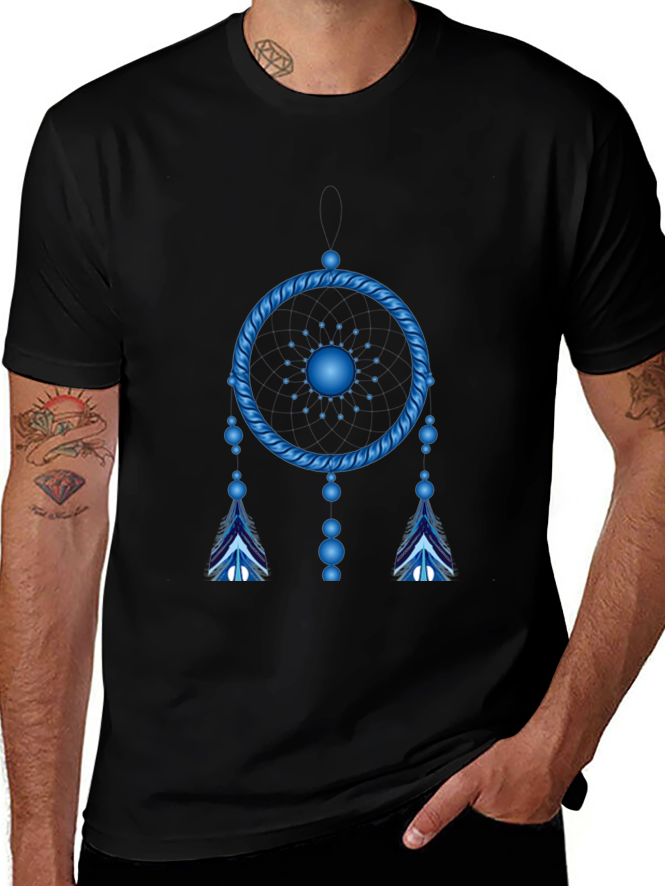 Camiseta Negra Atrapasueños Azul Eléctrico
