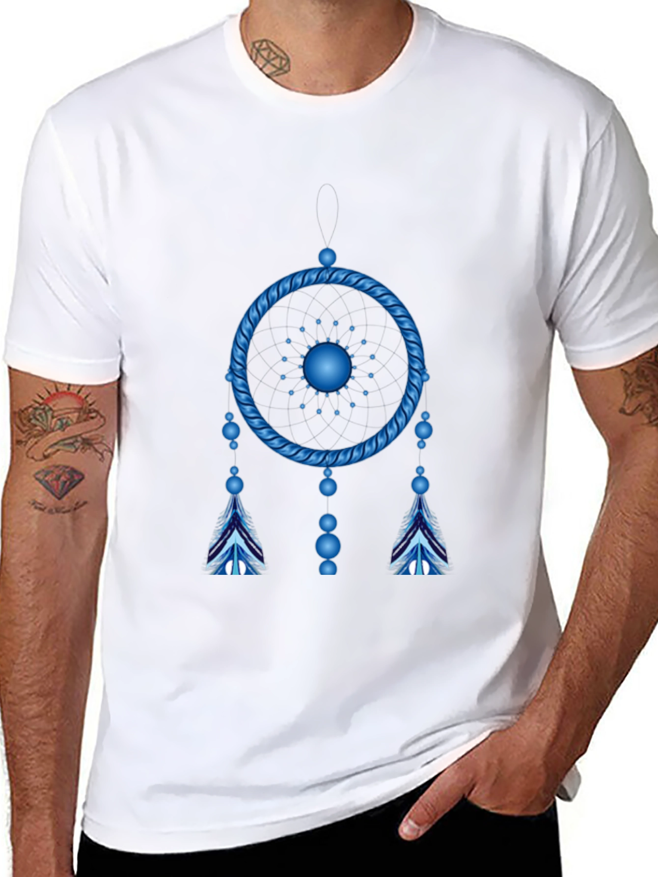Camiseta Negra Atrapasueños Azul Eléctrico