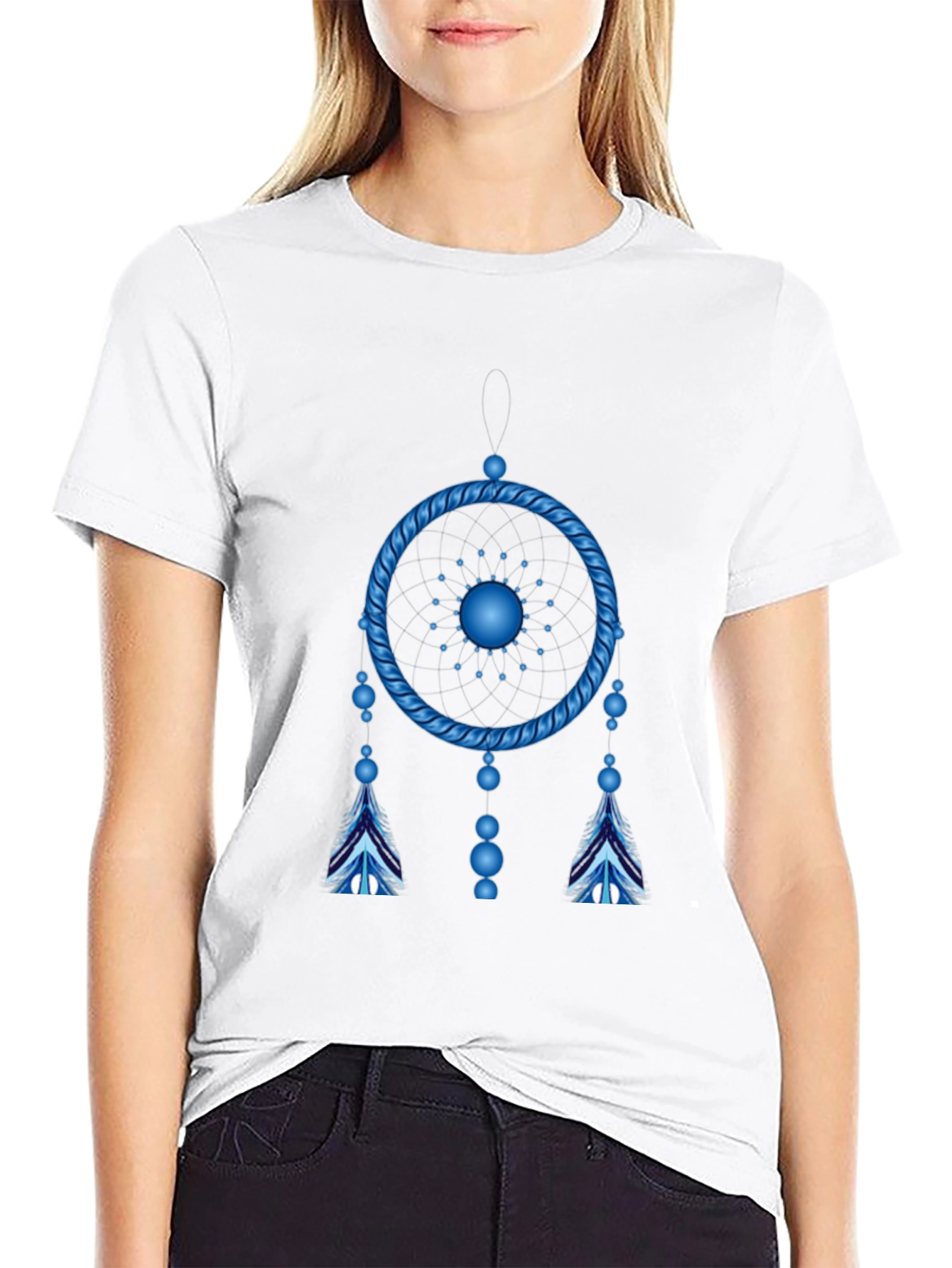 Camiseta Negra Atrapasueños Azul Eléctrico