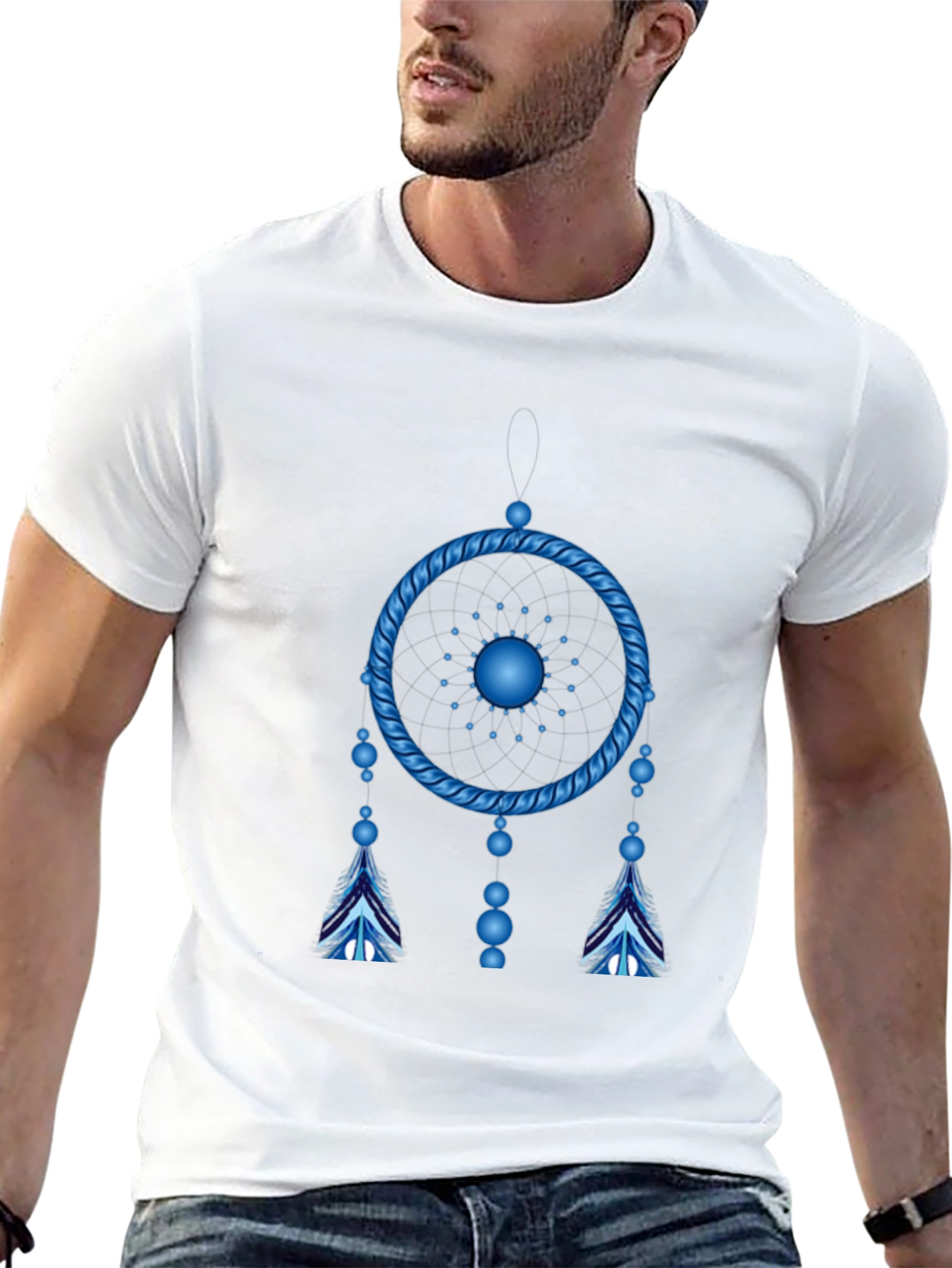 Camiseta Negra Atrapasueños Azul Eléctrico