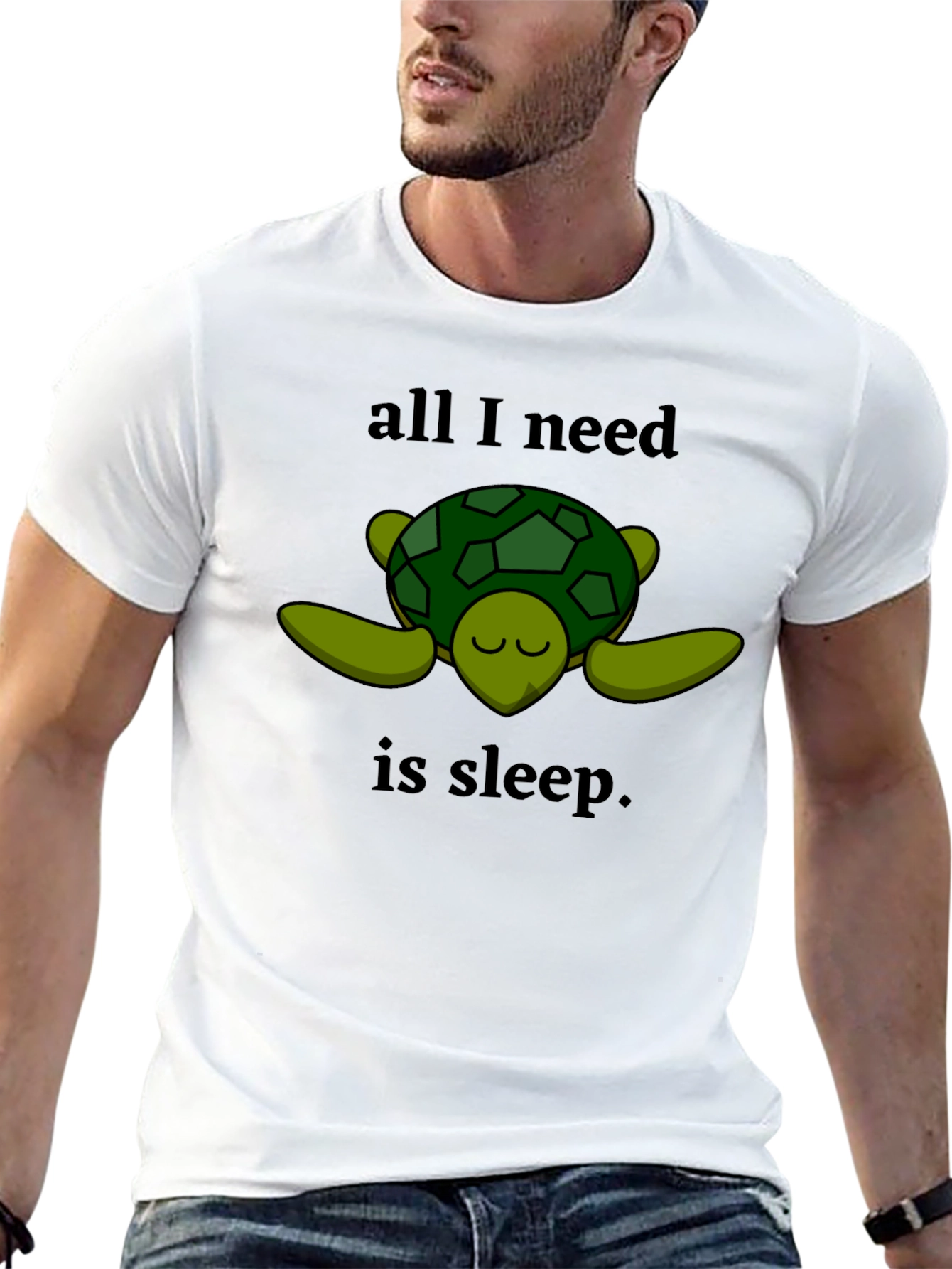 Camiseta Negra con Diseño de Tortuga Dormilona