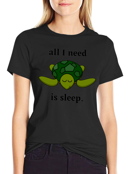 Camiseta Negra con Diseño de Tortuga Dormilona
