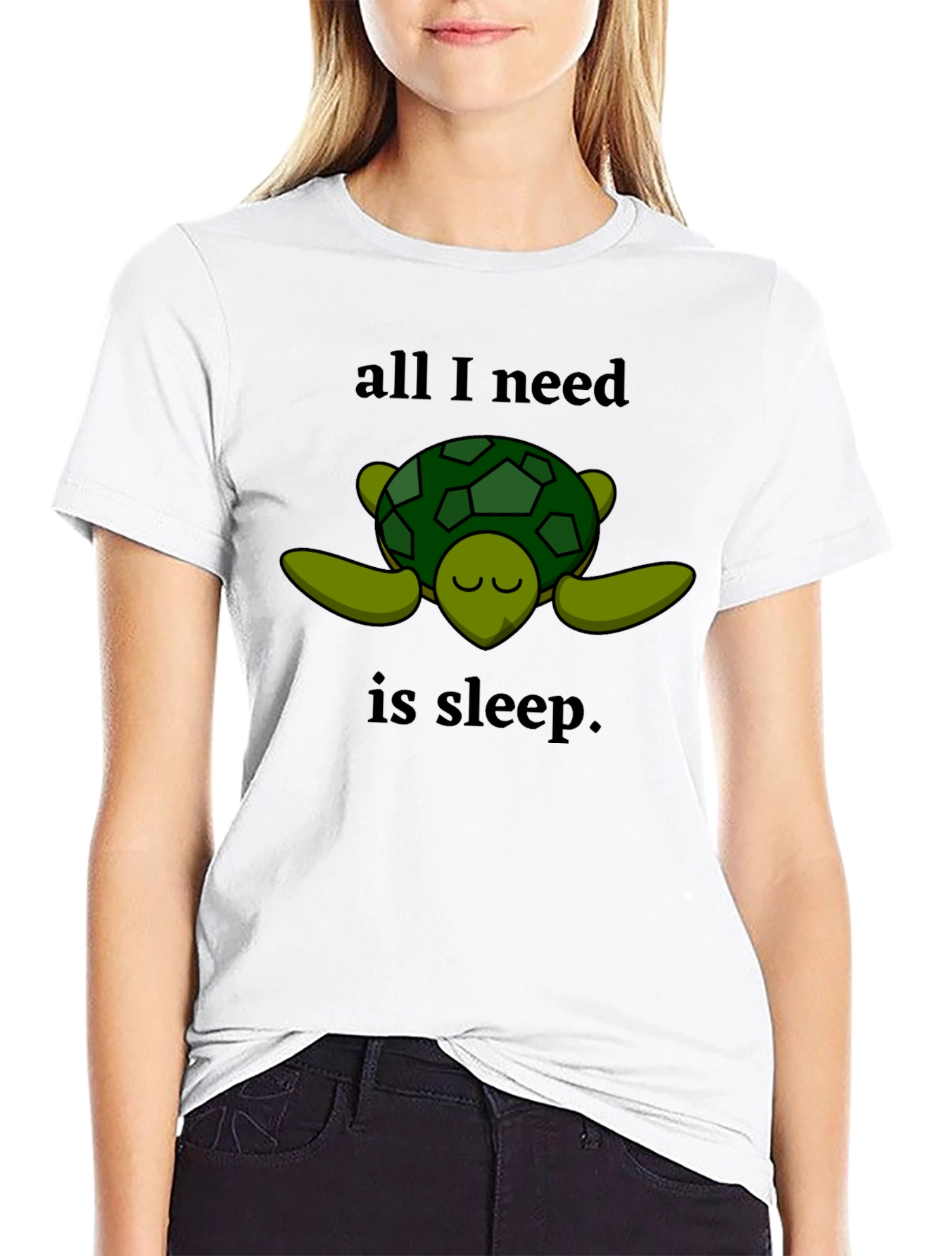 Camiseta Negra con Diseño de Tortuga Dormilona