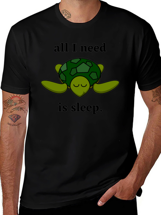Camiseta Negra con Diseño de Tortuga Dormilona