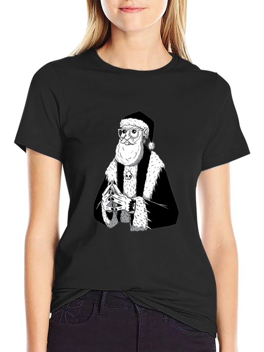 Camiseta Negra Estampada Santa Claus Moderno
