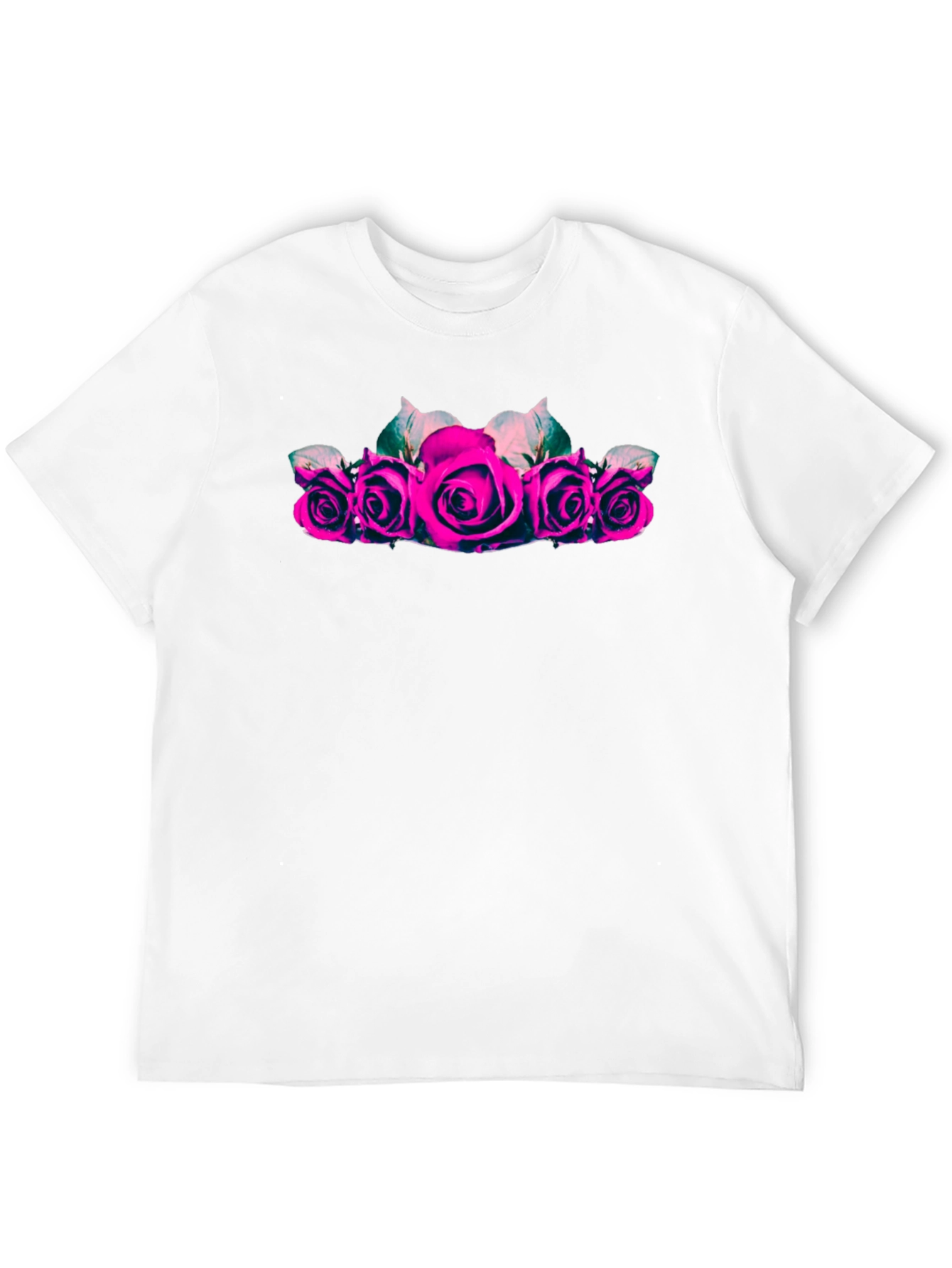 Camiseta Negra con Rosas Fucsia para Hombre