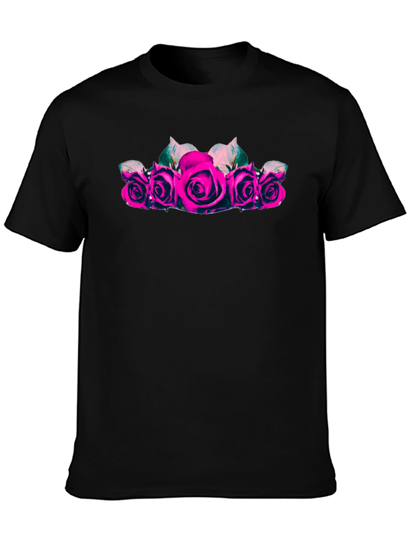 Camiseta Negra con Rosas Fucsia para Hombre