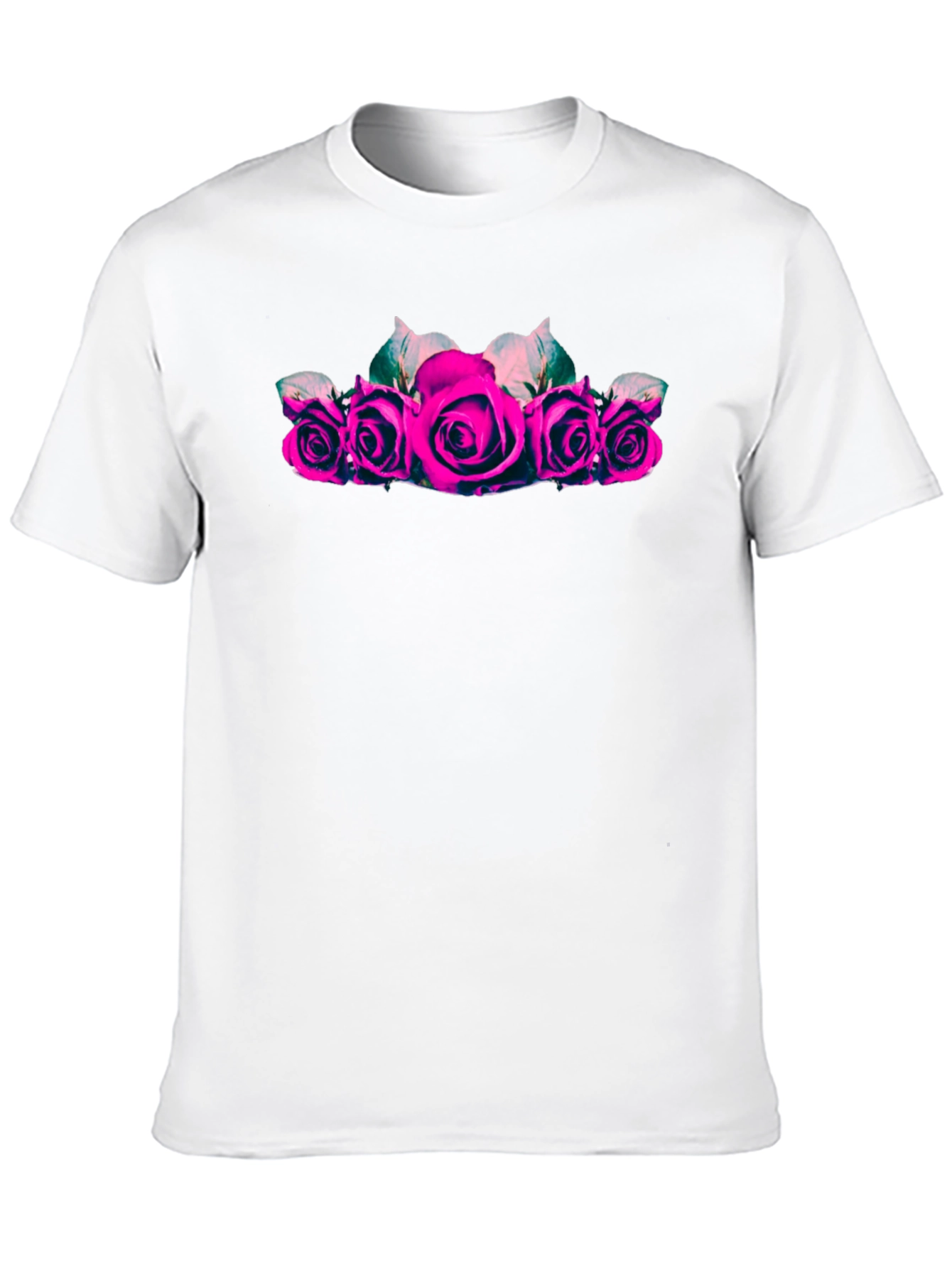 Camiseta Negra con Rosas Fucsia para Hombre
