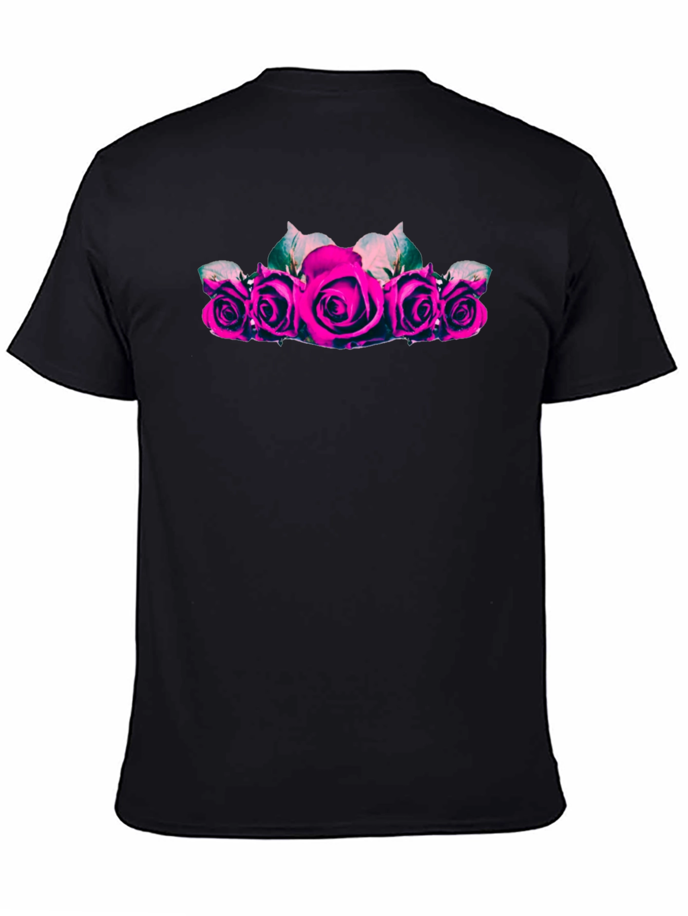 Camiseta Negra con Rosas Fucsia para Hombre
