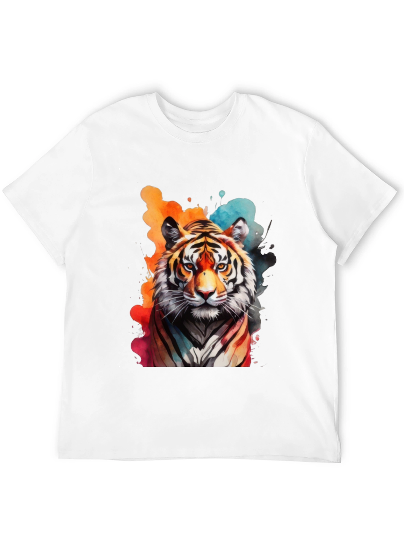 Camiseta Negra con Estampado de Tigre Acuarela